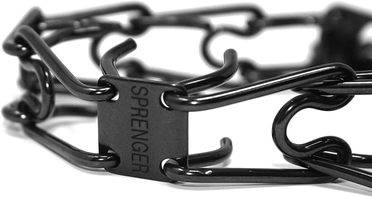 قلاده آموزشی سگ پرانگ استیل ضد زنگ مشکی Herm Sprenger Ultra-Plus، قلاده نیشگون حیوانات خانگی، قلاده ضد کشش سگ، قلاده آموزشی ضد کشش ساخت آلمان 4 میلی متر در 25 اینچ سایز بزرگ