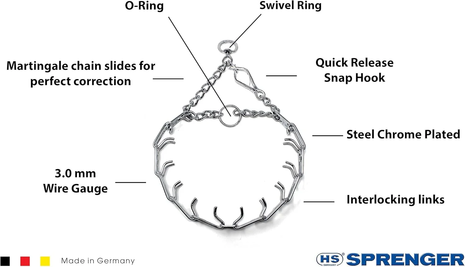 قلاده آموزشی سگ Herm Sprenger با سگک رهاسازی سریع Ultra-Plus، قلاده نیشگون گیر فولادی با روکش کروم، قلاده ضد کشش سگ، قلاده آموزشی ضد کشش ساخت آلمان 3 میلی متر در 55 سانتی متر متوسط