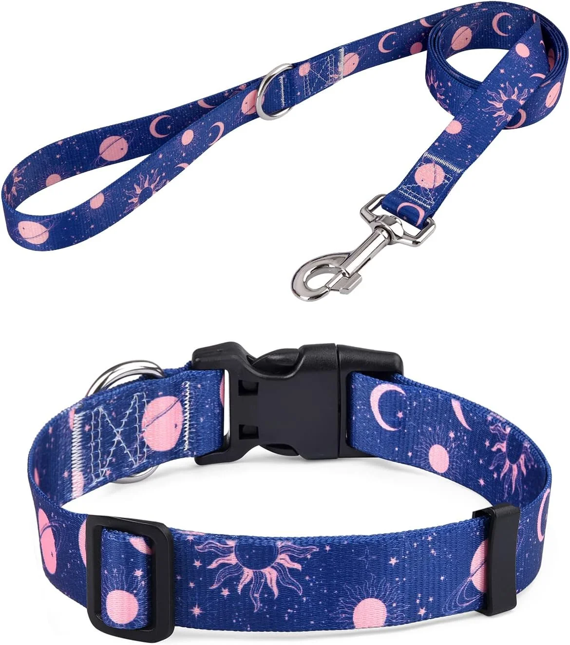 ست قلاده و بند سگ برای سگ های بزرگ، قلاده نرم و راحت برای سگ های کوچک، متوسط و بزرگ، طرح کهکشان برای سگ های پسر و دختر (ست کهکشان، L)