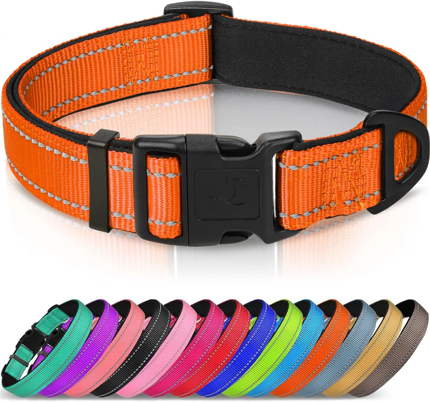 قلاده سگ بازتابنده Joytale، قلاده حیوانات خانگی نایلونی تنفسی با پد نئوپرن نرم قابل تنظیم برای سگ های خیلی بزرگ، نارنجی، XL