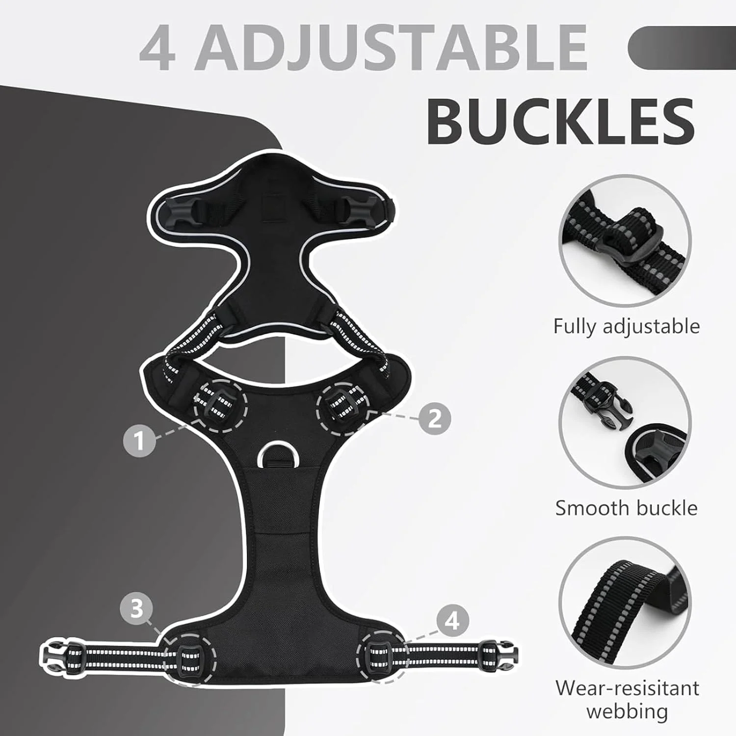 هارنس سگ جافیوست بدون کشیدن با قلاده سگ، جلیقه آکسفورد بازتابنده قابل تنظیم برای فضای باز، گیره های بند جلو/عقب برای سگ های کوچک، متوسط، بزرگ، دسته کنترل آسان برای پیاده روی مشکی، M