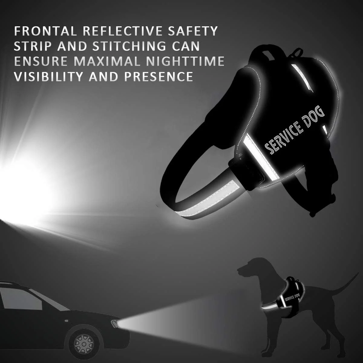 هارنس سگ JSXD، هارنس سگ خدماتی بدون کشش با دسته، جلیقه سگ خانگی قابل تنظیم برای فضای باز، جلیقه نایلونی بازتابنده 6M برای نژادها، کنترل آسان برای سگ های کوچک، متوسط و بزرگ