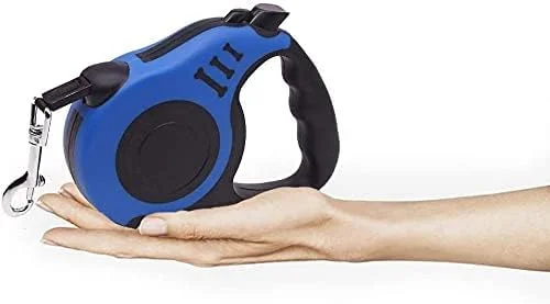 بند قلاده سگ جمع شونده خزنه، بند پیاده روی حیوانات خانگی با دسته ضد لغزش، نوار نایلونی قوی، بدون گره خوردگی، قفل و رهاسازی یک دکمه ای با یک دست، مناسب برای سگ یا گربه کوچک/متوسط (3 متر)