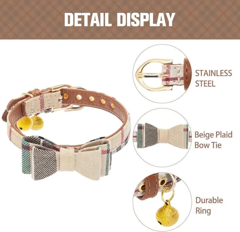 ست قلاده و بند سگ پاپیونی برای سگ های کوچک - قلاده های طرح دار کلاسیک - سایز قابل تنظیم با زنگوله طلایی - ایده آل برای نژادهای کوچک پسرانه