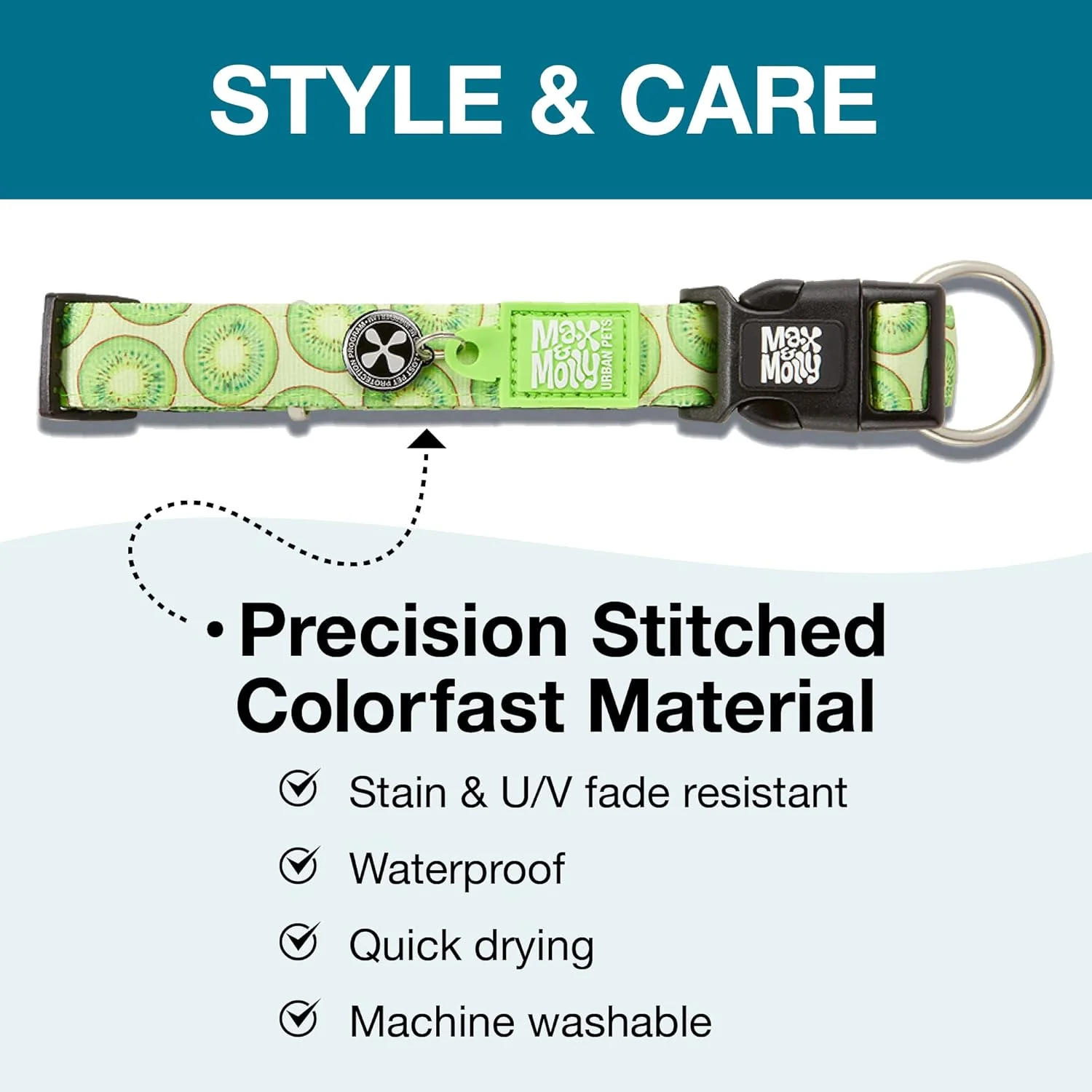 قلاده سگ و توله سگ مکس اند مولی با سگک قوی، طرح سرگرم کننده برای سگ ها و توله سگ های کوچک، متوسط و بزرگ، ضد آب، راحت، قابل تنظیم، شامل شناسه حیوان خانگی QR Code