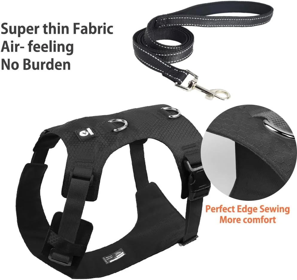 ست قلاده و بند سگ سبک وزن MUGIM، جلیقه تنفسی نوع هوا برای سگ های متوسط ​​تا بزرگ، بند نایلونی بازتابنده با دسته نرم