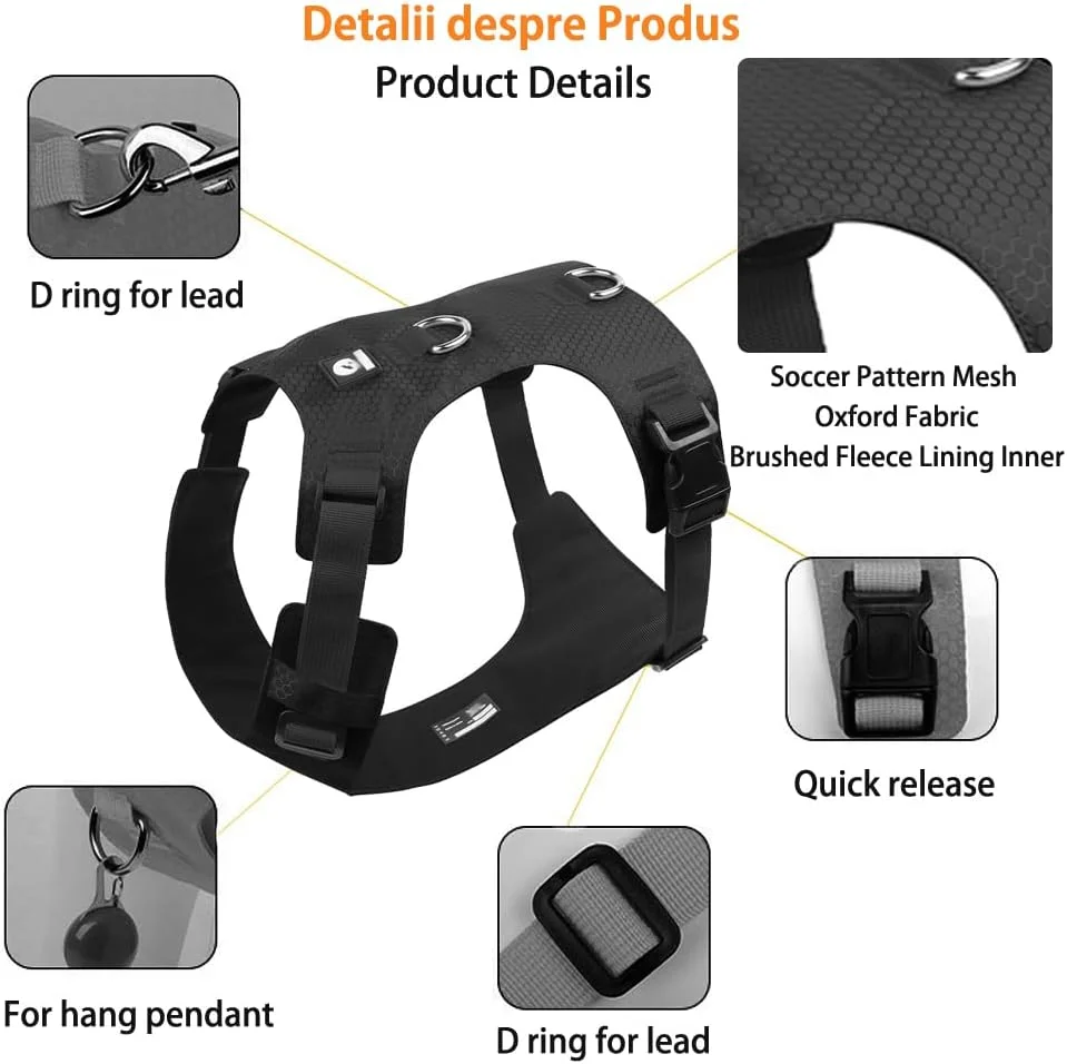 ست قلاده و بند سگ سبک وزن MUGIM، جلیقه تنفسی نوع هوا برای سگ های متوسط ​​تا بزرگ، بند نایلونی بازتابنده با دسته نرم