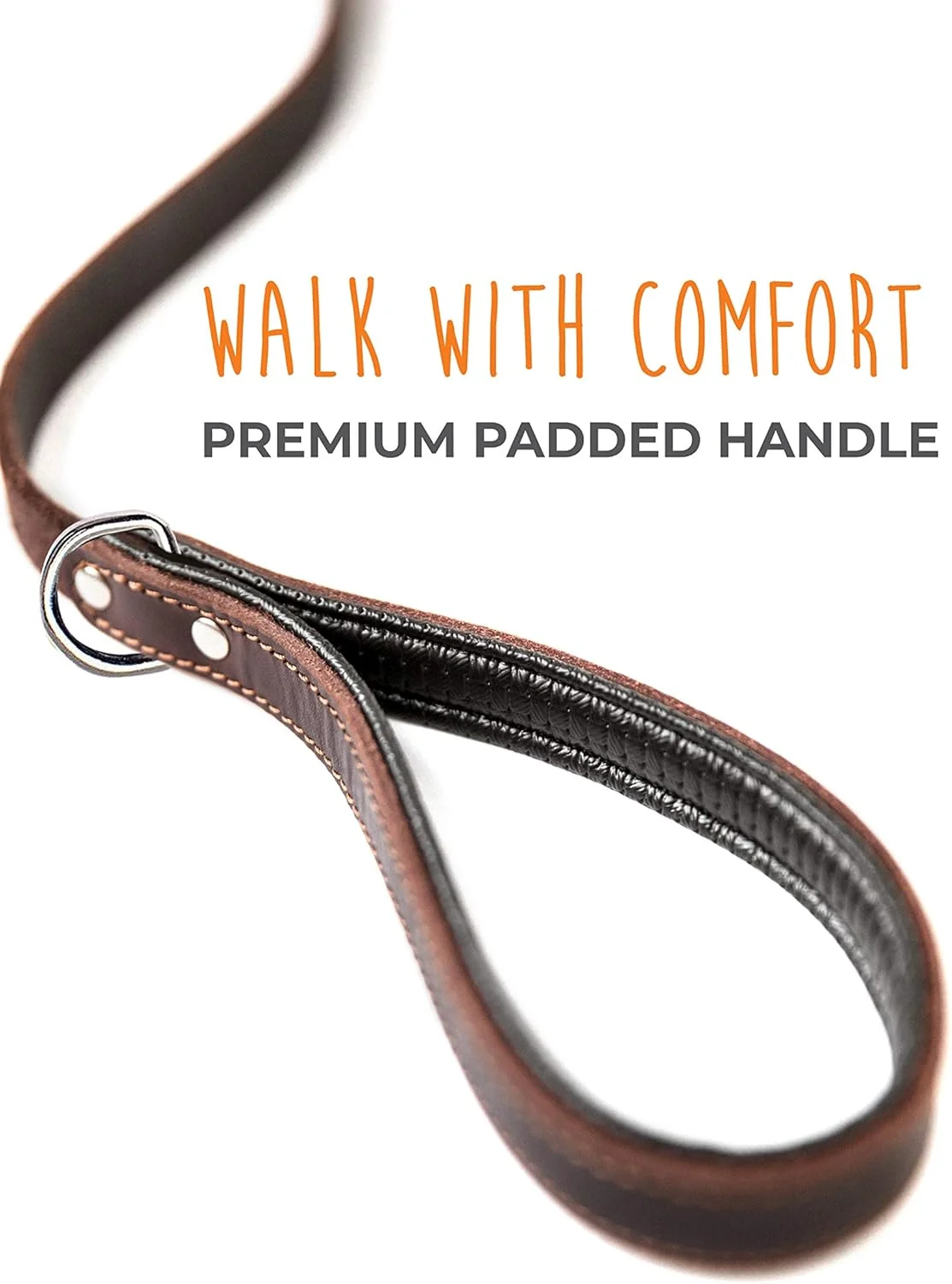 بند چرمی سگ مایتی پا | بند 1.8 متری. دسته نرم و بالشتک دار چرمی با حلقه D اضافی برای کیسه های مدفوع. گیره قوی، مناسب برای سگ های متوسط و بزرگ. (قهوه ای)