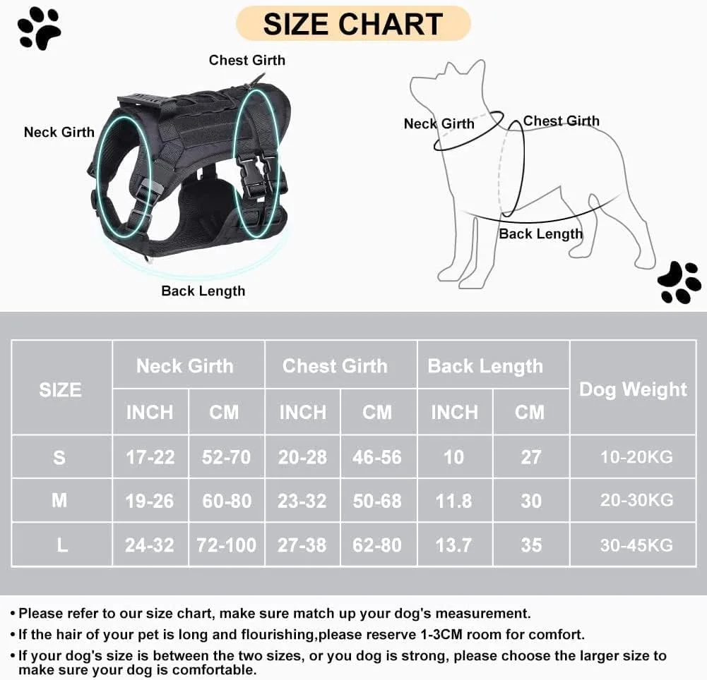 هارنس تاکتیکال سگ Mofish نظامی با دسته، 2 سگک فلزی و قلاده سگ بازتابنده، جلیقه قابل تنظیم بدون کشیدن با پنل های Molle و حلقه ای برای سگ های بزرگ و متوسط، مناسب آموزش، پیاده روی و شکار (S)