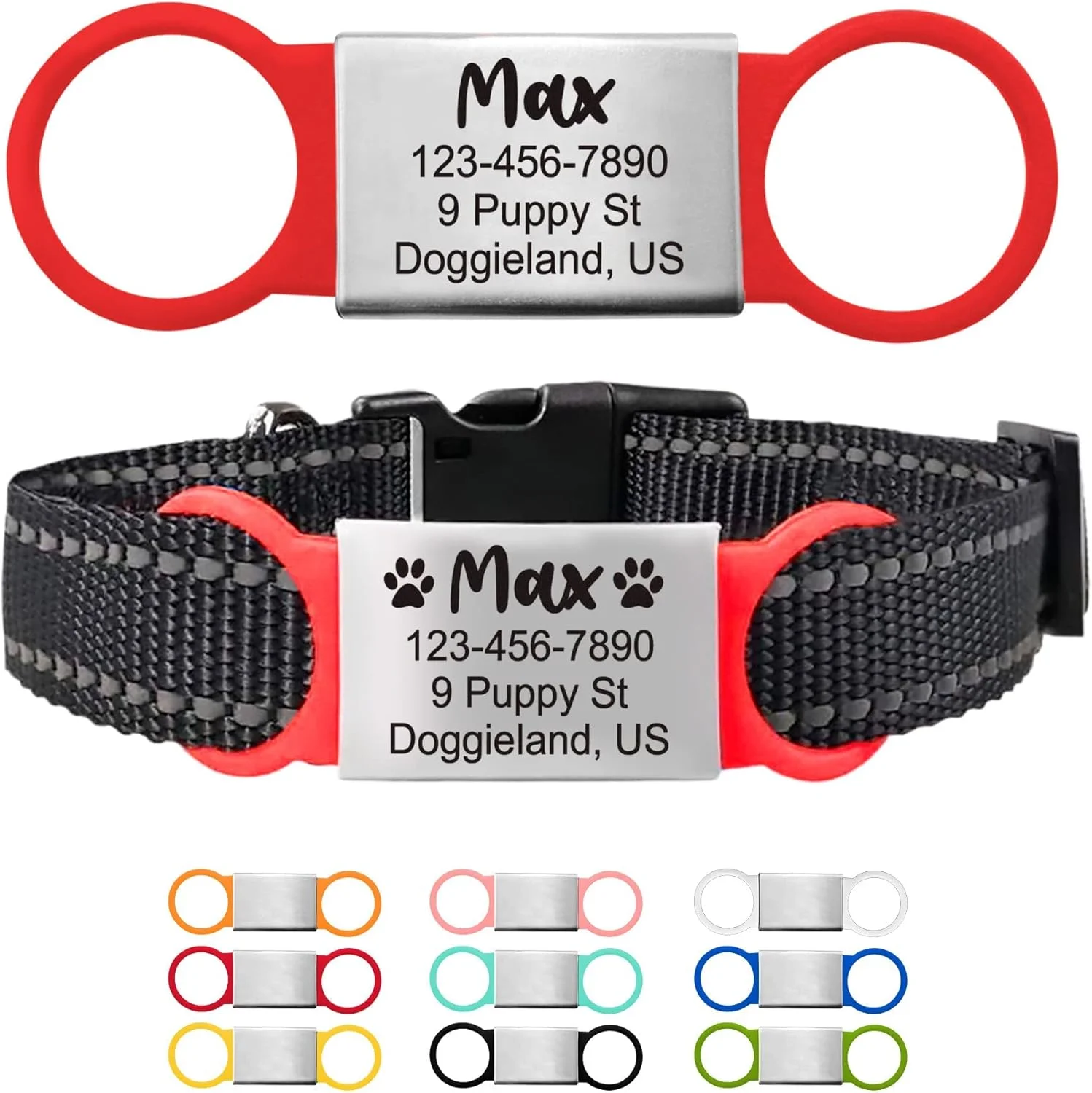 آویز شناسایی سفارشی برای حیوانات خانگی، پلاک بی صدا و شیک سگ و گربه با حکاکی نام و شماره تلفن برای قلاده و هارنس، بدون صدا برای توله سگ، بچه گربه، اسب و سایر حیوانات