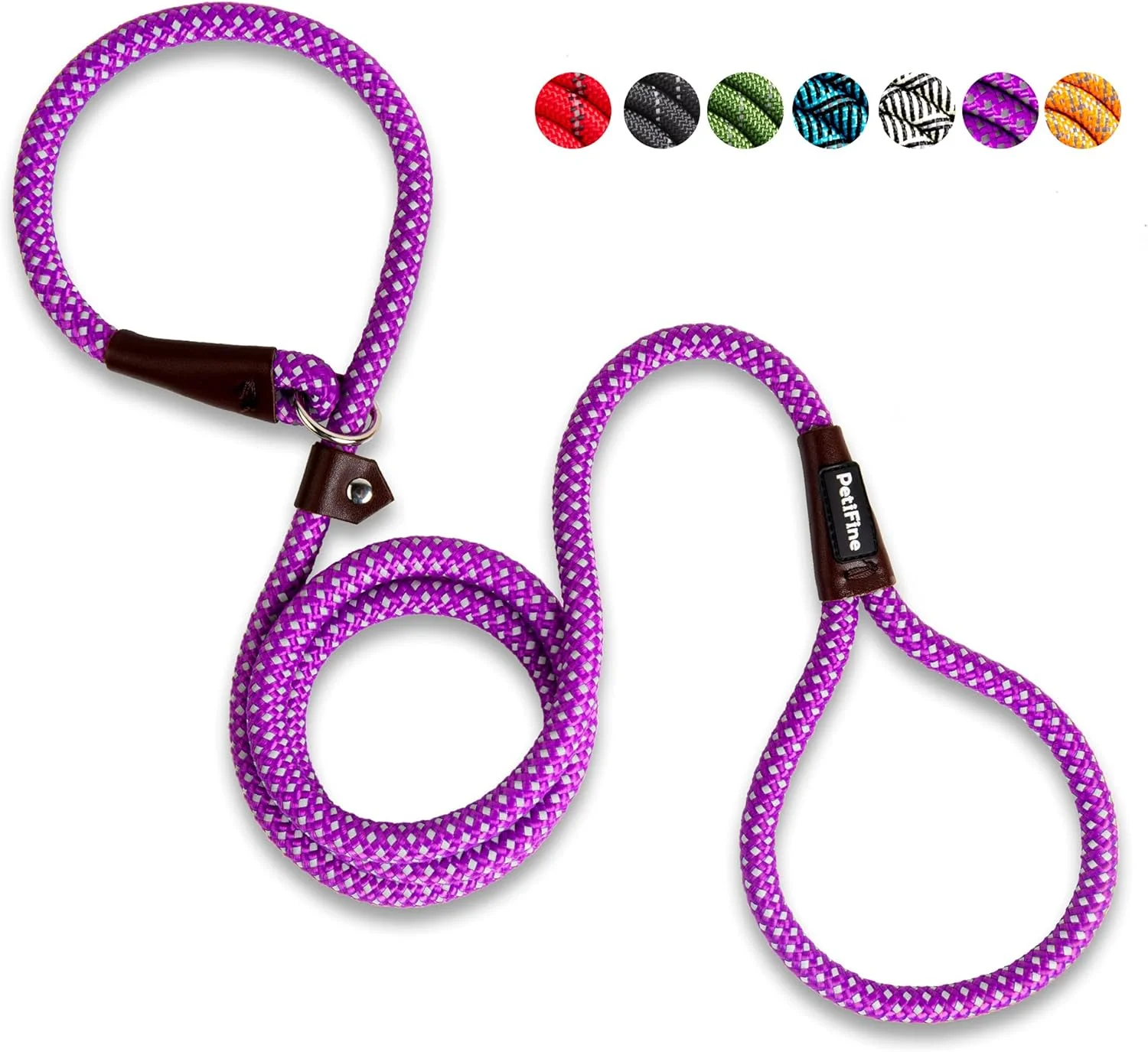 بند قلاده لغزشی سگ PetiFine، 180 سانتی متر در 1.27 سانتی متر، بند آموزشی سگ بادوام بازتابنده، بند طنابی نایلونی قابل تنظیم و مقاوم برای سگ های کوچک، متوسط و بزرگ (بنفش)