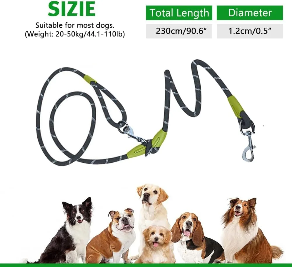 طناب قلاده سگ بدون دست Pawstrip، کمری و ضربدری با بند لغزنده، بادوام برای 2 سگ، نایلونی، بازتابنده، مقاوم، مناسب پیاده روی و دویدن برای سگ های متوسط و بزرگ (مشکی)