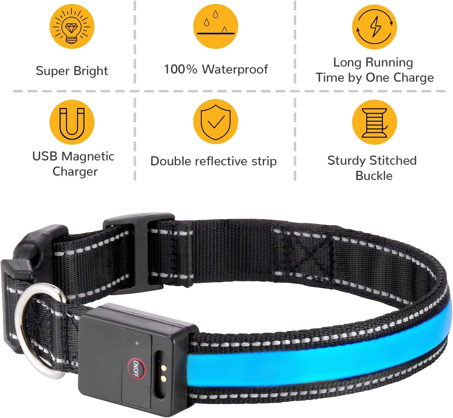 قلاده سگ LED PUPU، قلاده های سگ روشن شونده قابل شارژ USB، قلاده سگ روشن ضد آب، چراغ های ایمنی سگ فوق العاده روشن، در تاریکی می درخشد، قلاده روشن برای سگ های بزرگ متوسط