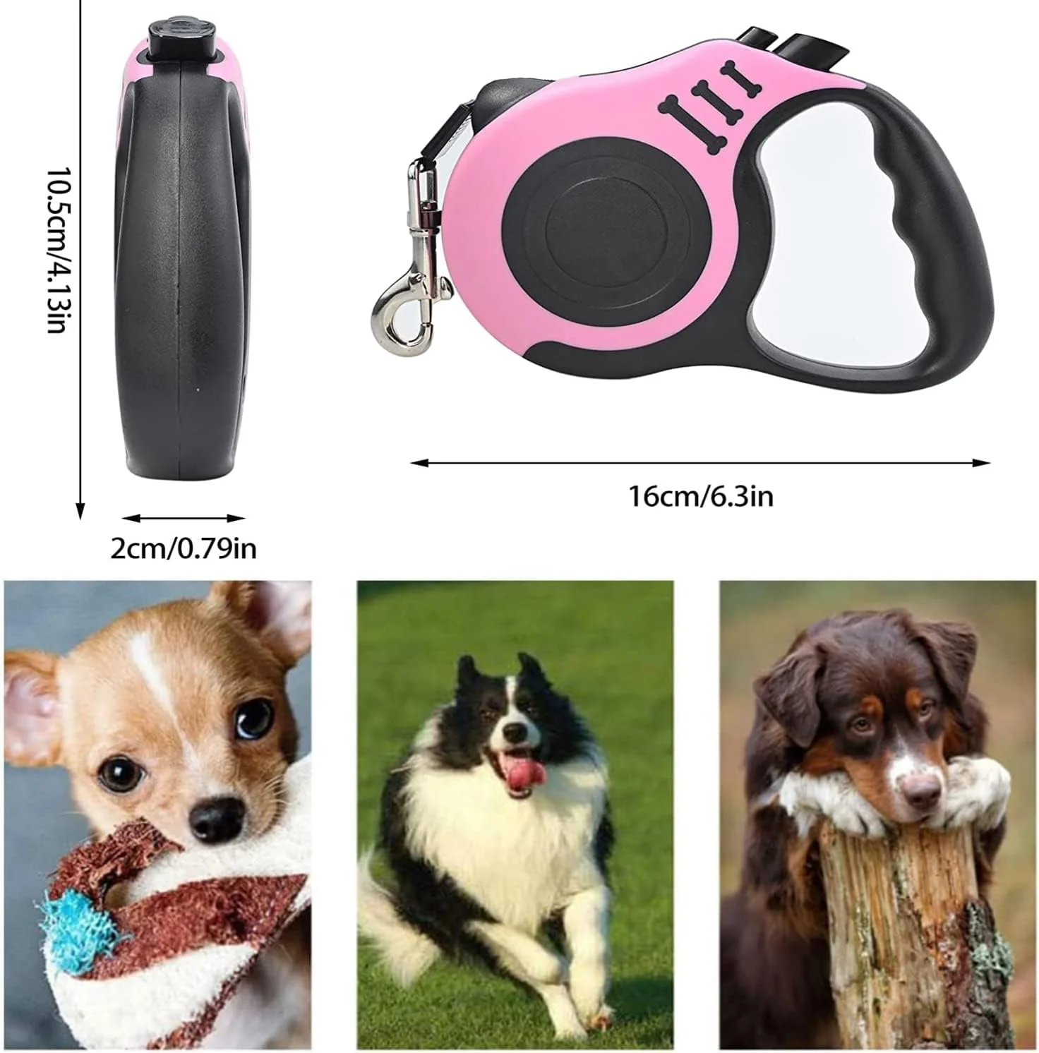 بند قلاده سگ جمع شونده 360 درجه بدون گره با دسته ضد لغزش، بند نایلونی قابل افزایش، بند قابل تنظیم برای آموزش، پیاده روی، دویدن سگ ها، 5 متر مناسب برای حیوانات خانگی کوچک و متوسط 15-20 کیلوگرم (صورتی)