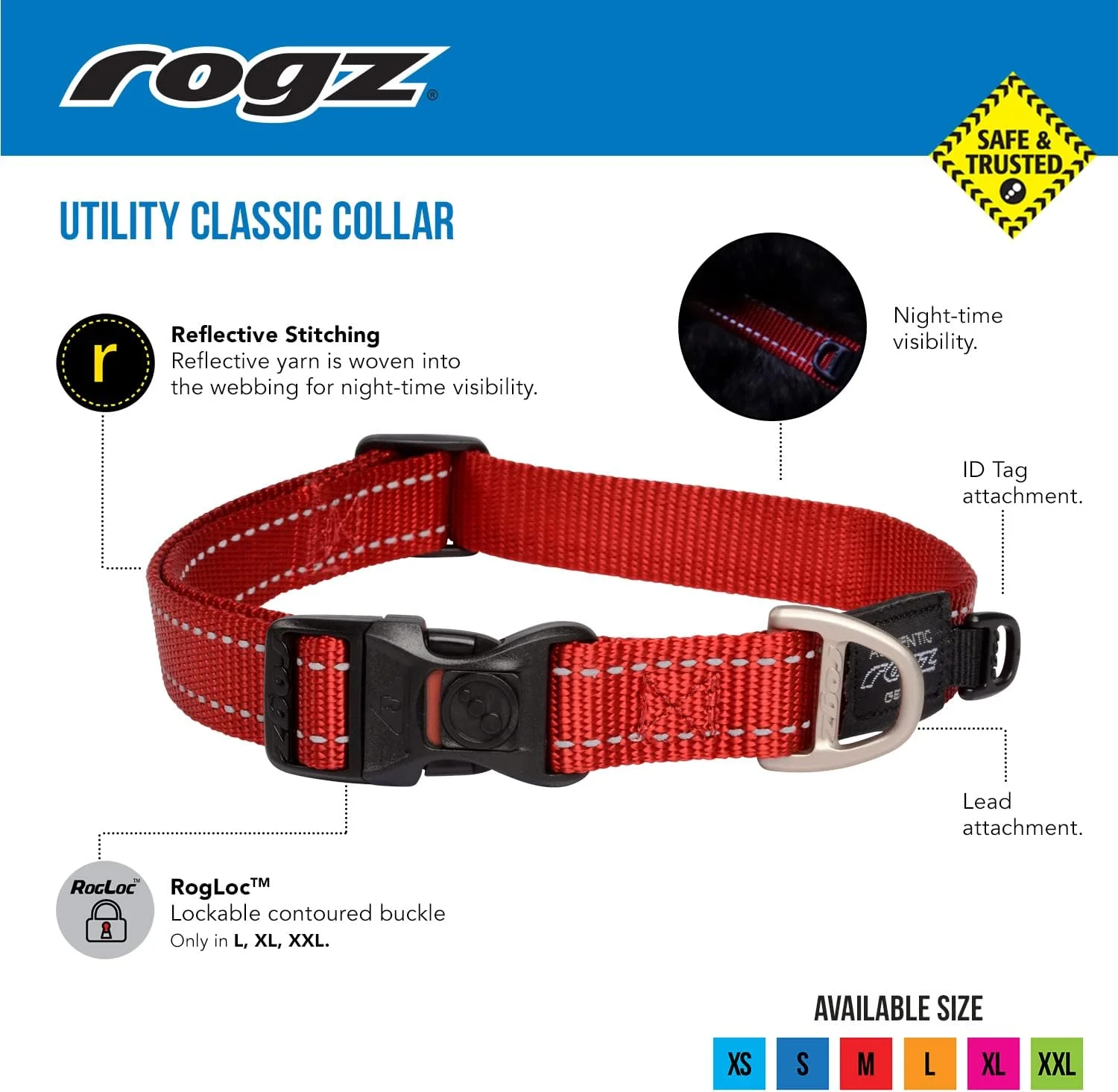 قلاده سگ Rogz Fanbelt بازتابنده، فیروزه ای