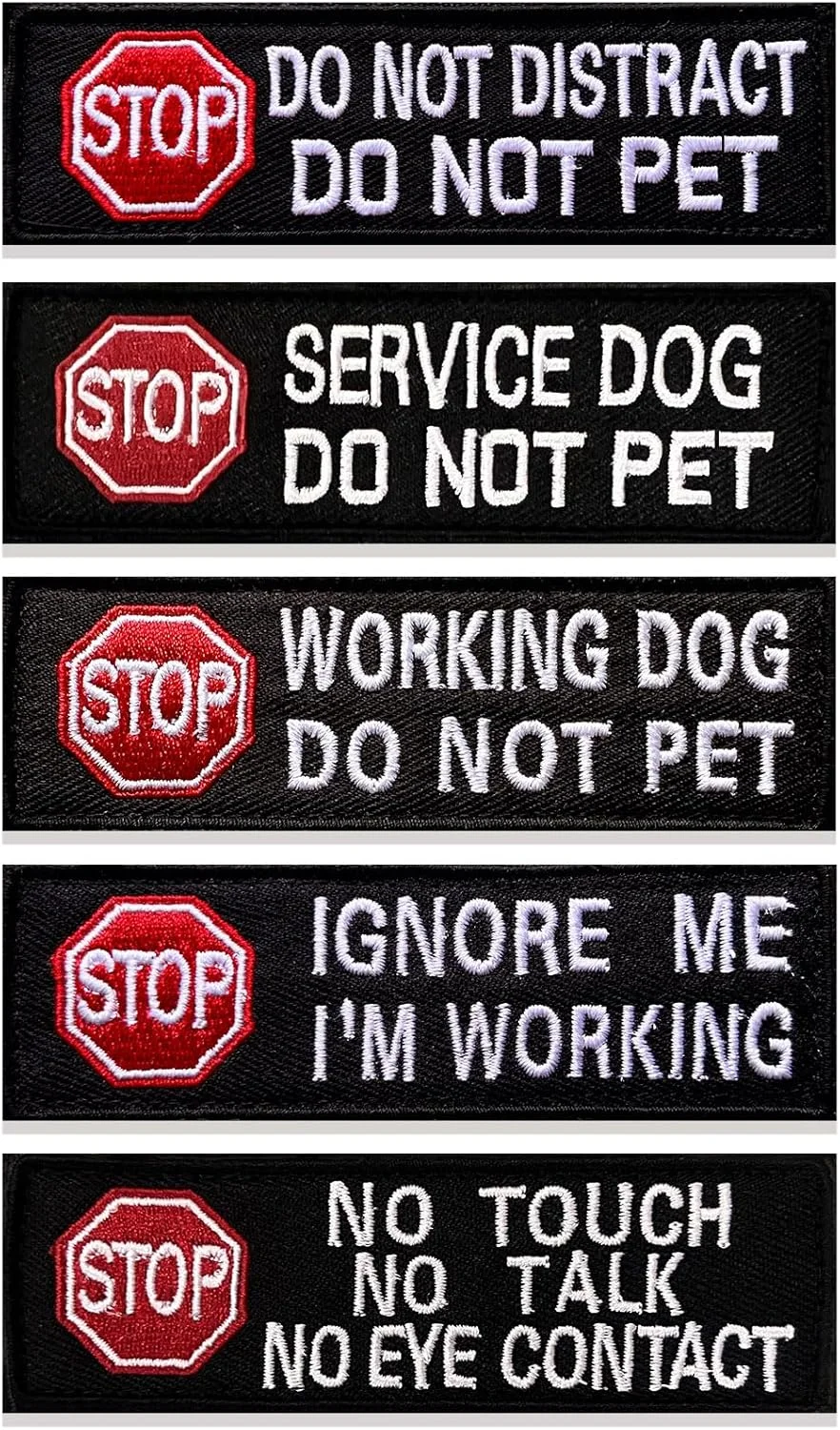 ۵ عدد تکه دوزی سگ راهنما برای قلاده سگ، عدم مزاحمت، عدم لمس، عدم صحبت، تماس چشمی، عدم نوازش، سگ در حال کار، برای جلیقه سگ، تکه دوزی گلدوزی شده، بست محکم، قلاب و حلقه، مجموعه قابل جابجایی ۵ عدد تکه دوزی سگ راهنما برای قلاده سگ، عدم مزاحمت، عدم لمس، عدم صحبت، تماس چشمی، عدم نوازش، سگ در حال کار، برای جلیقه سگ، تکه دوزی گلدوزی شده، بست محکم، قلاب و حلقه، مجموعه قابل جابجایی