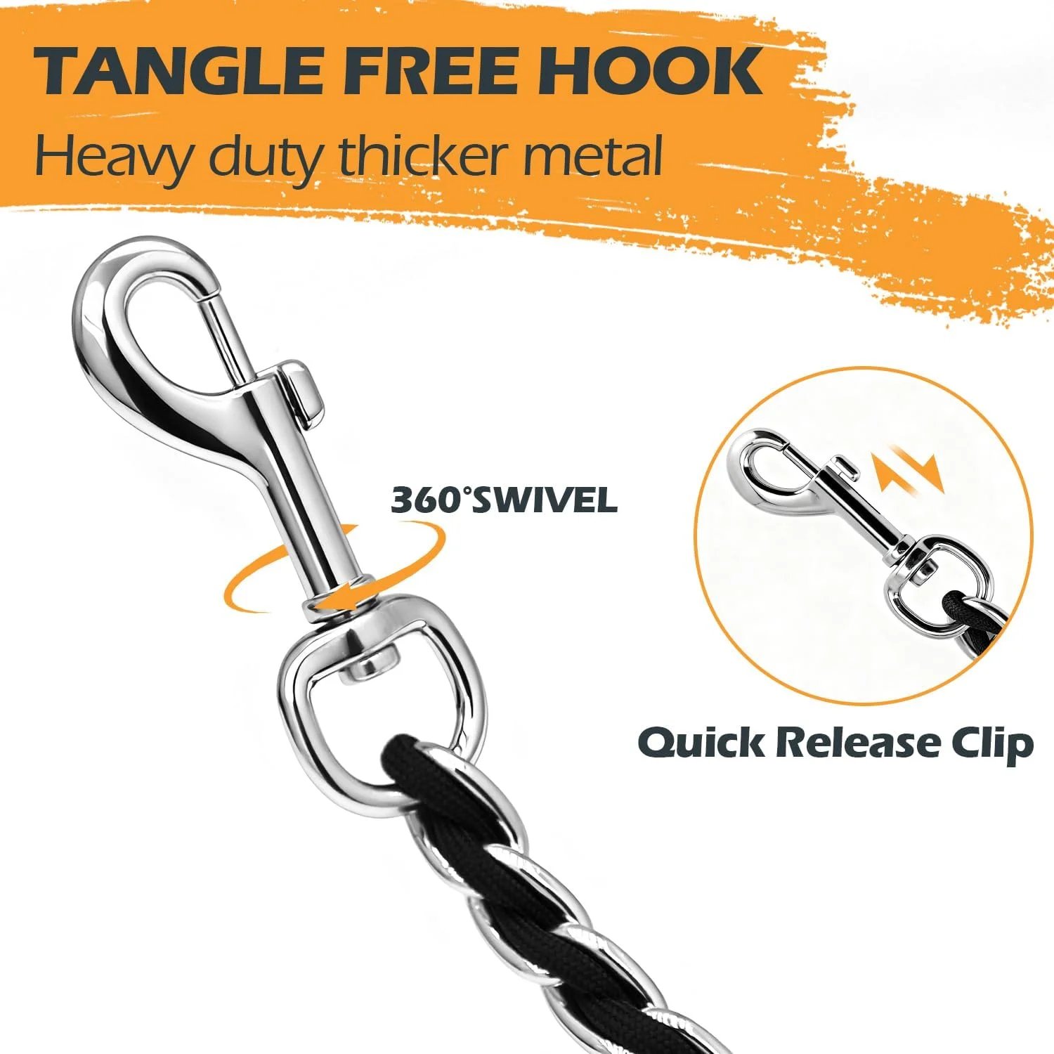 زنجیر قلاده سگ فلزی 1.6 متری، دسته نرم و راحت با روکش، مقاوم و بادوام برای سگ های نژاد بزرگ، ضد جویدن و مناسب برای پیاده روی، آموزش و مسافرت، مشکی