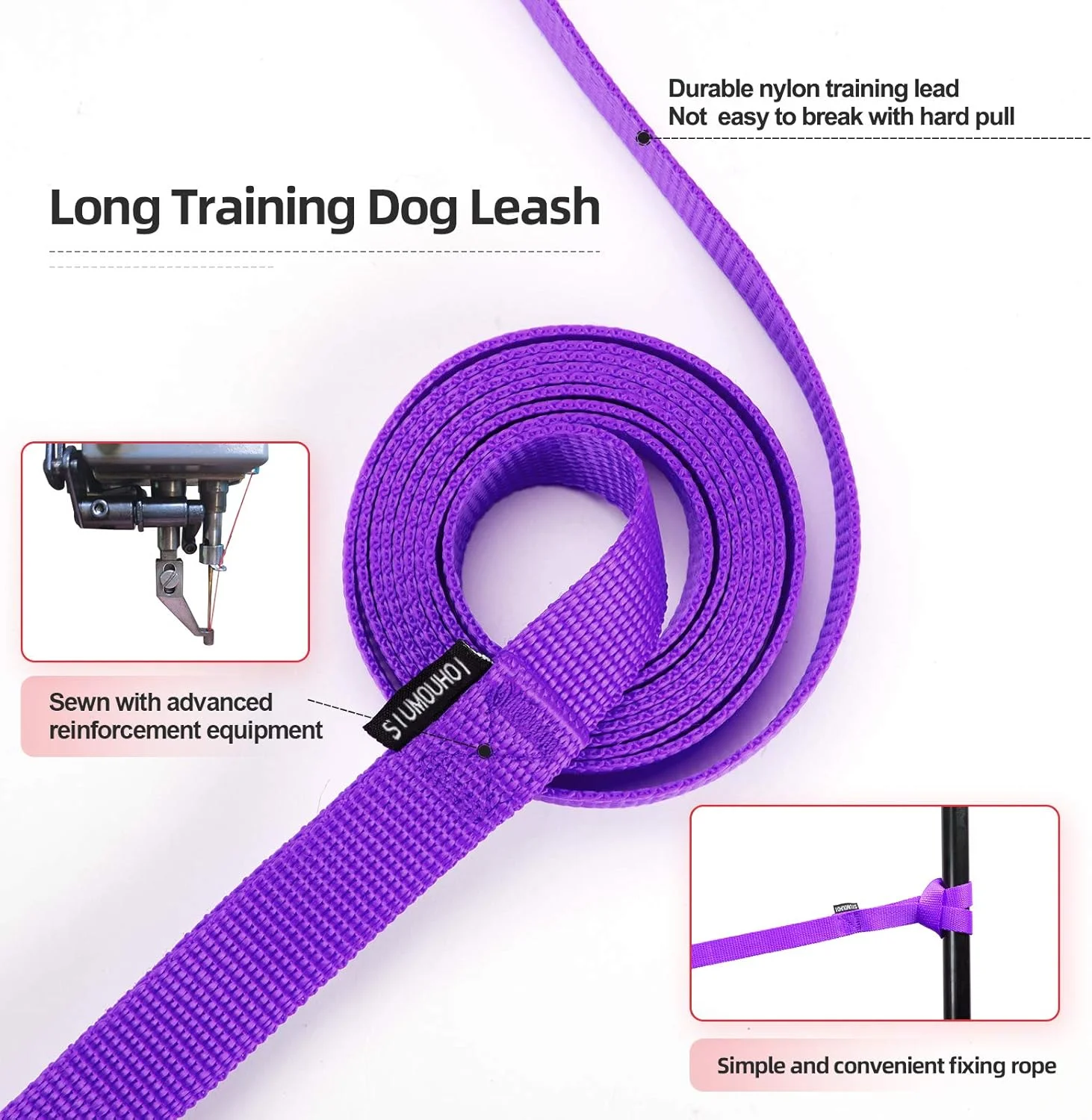 طناب آموزشی سگ/توله سگ برای آموزش اطاعت، فراخوانی و چابکی - طول 4.5، 6، 9، 12 و 15 متر - مناسب برای آموزش، بازی، ایمنی، کمپینگ یا حیاط خلوت (15 متر، بنفش)
