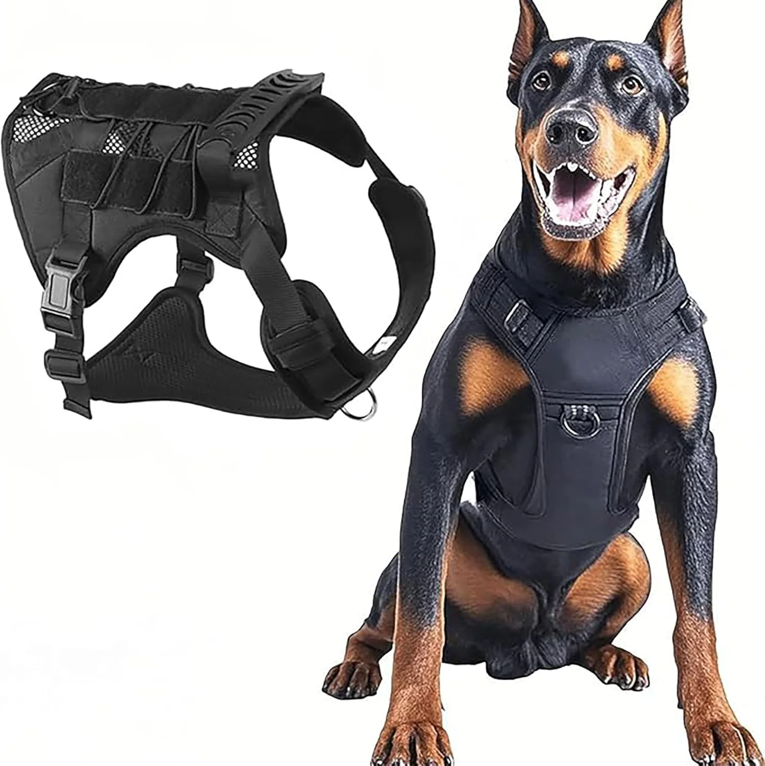 هارنس سگ تاکتیکی مشکی برای سگ های بزرگ، هارنس حیوان خانگی قابل تنظیم بدون کشیدن با دسته، جلیقه سگ نظامی بازتابنده، هارنس سگ تنفسی برای پیاده روی، کوهنوردی، آموزش (M) هارنس سگ تاکتیکی مشکی برای سگ های بزرگ، هارنس حیوان خانگی قابل تنظیم بدون کشیدن با دسته، جلیقه سگ نظامی بازتابنده، هارنس سگ تنفسی برای پیاده روی، کوهنوردی، آموزش (M)