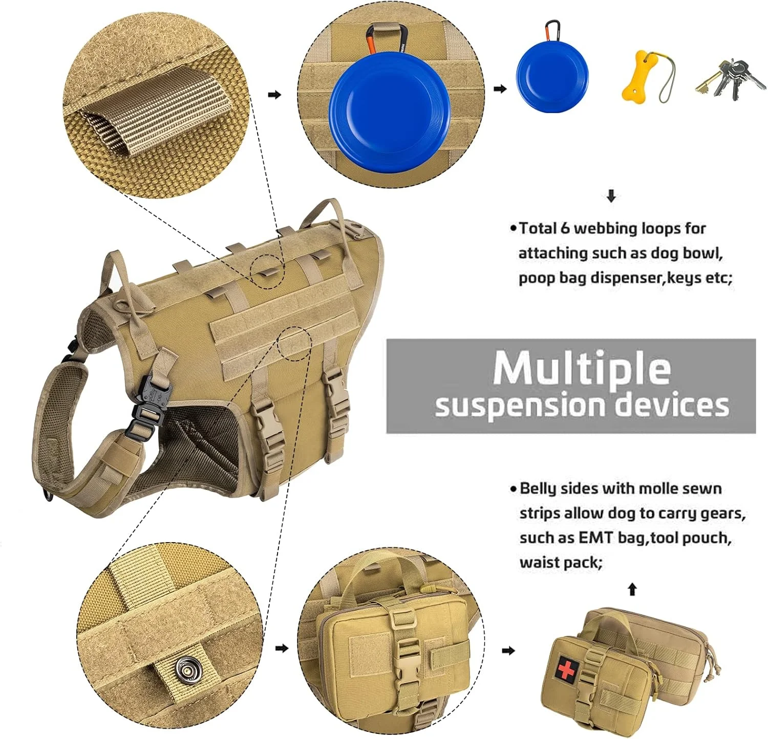 ست جلیقه سگ تاکتیکی، قلاده آموزشی سگ و بند کشی سگ، جلیقه سگ نظامی بدون کشیدن با 2 کیف جداشدنی و 1 کیف بطری آب برای خدمات آموزش در فضای باز، قهوه ای کایوت سایز L ست جلیقه سگ تاکتیکی، قلاده آموزشی سگ و بند کشی سگ، جلیقه سگ نظامی بدون کشیدن با 2 کیف جداشدنی و 1 کیف بطری آب برای خدمات آموزش در فضای باز، قهوه ای کایوت سایز L