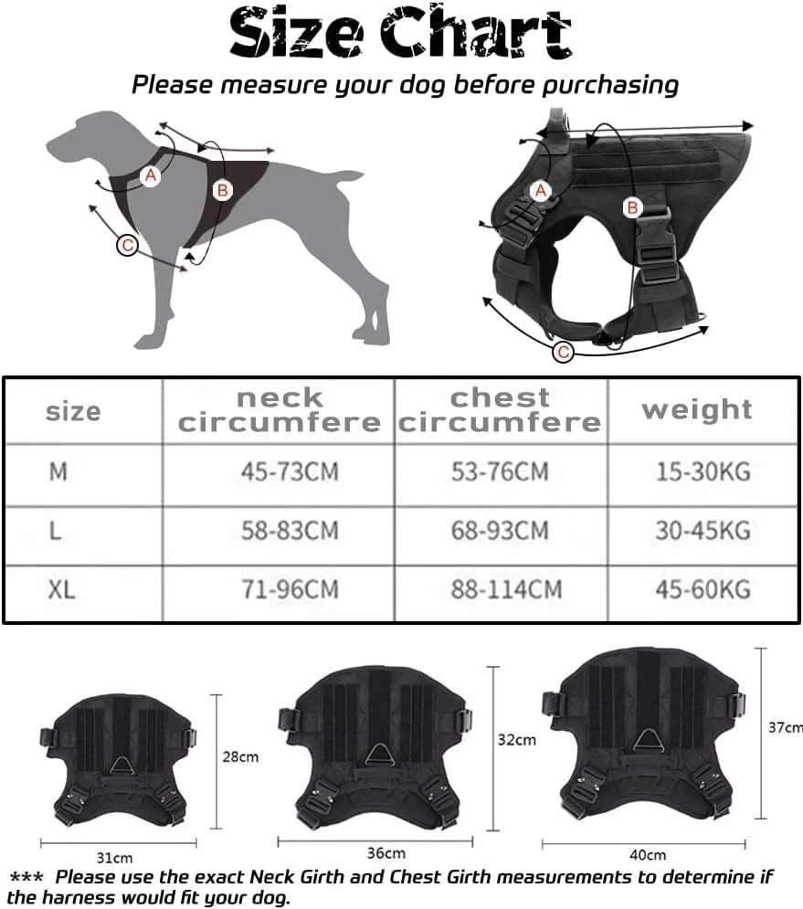 ست قلاده و هارنس تاکتیکال سگ SKADE برای سگ های بزرگ و متوسط، هارنس نظامی سگ با دستگیره، جلیقه سگ با پنل های Molle و حلقه، هارنس جلیقه سگ قابل تنظیم برای تمرین، شکار و پیاده روی (XL)
