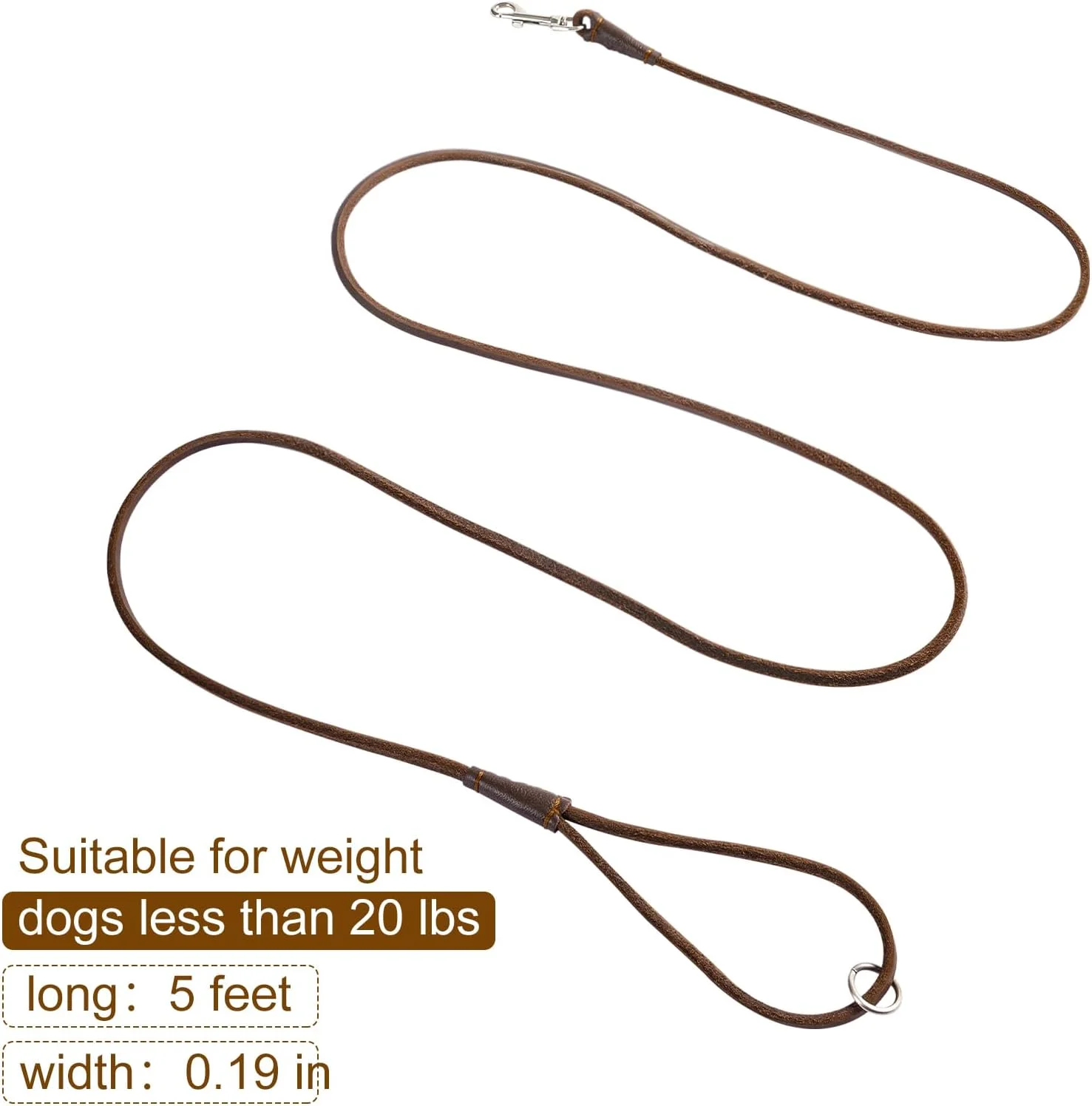 بند قلاده سگ چرمی اصل، 1.5 متری فوق العاده نازک و سبک، بند قلاده نرم و باریک برای توله سگ ها و گربه ها