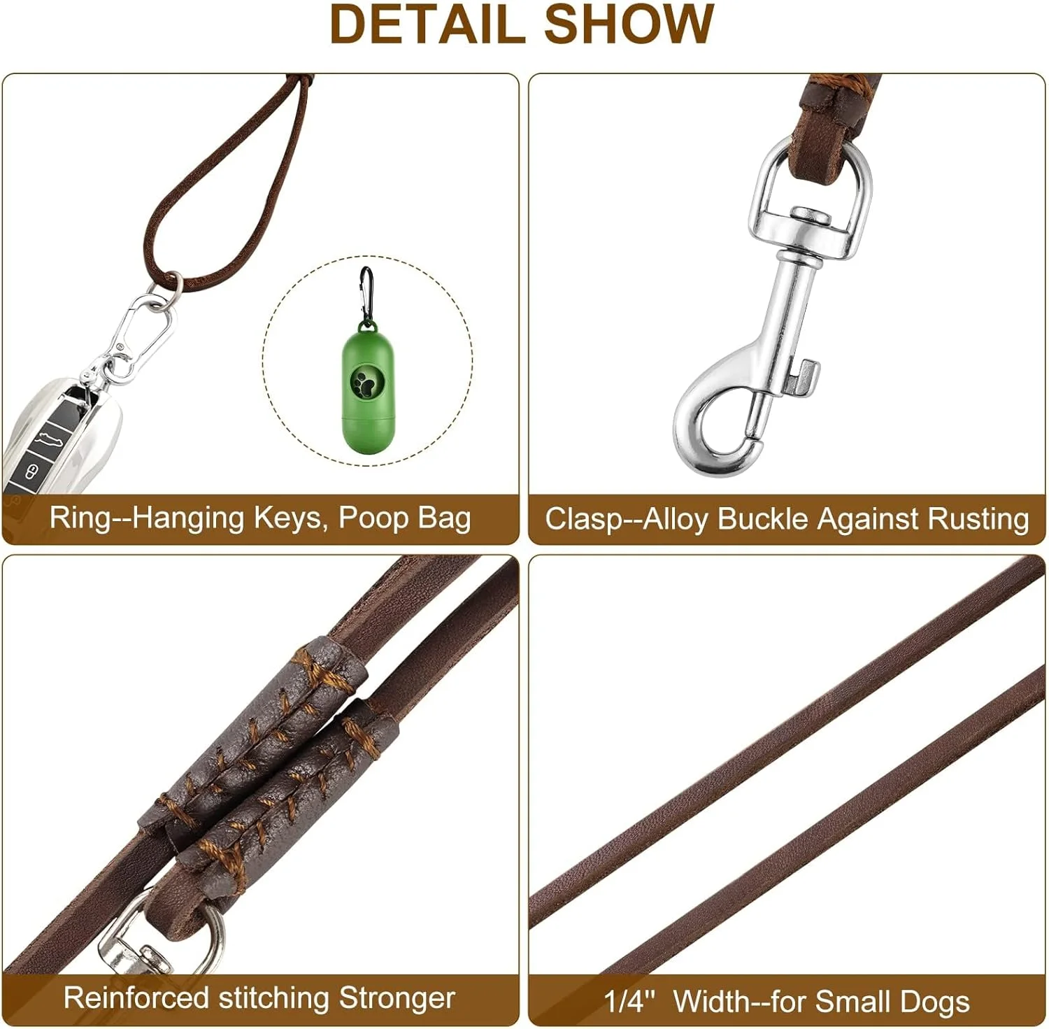 بند قلاده سگ چرمی اصل، 1.5 متری فوق العاده نازک و سبک، بند قلاده نرم و باریک برای توله سگ ها و گربه ها