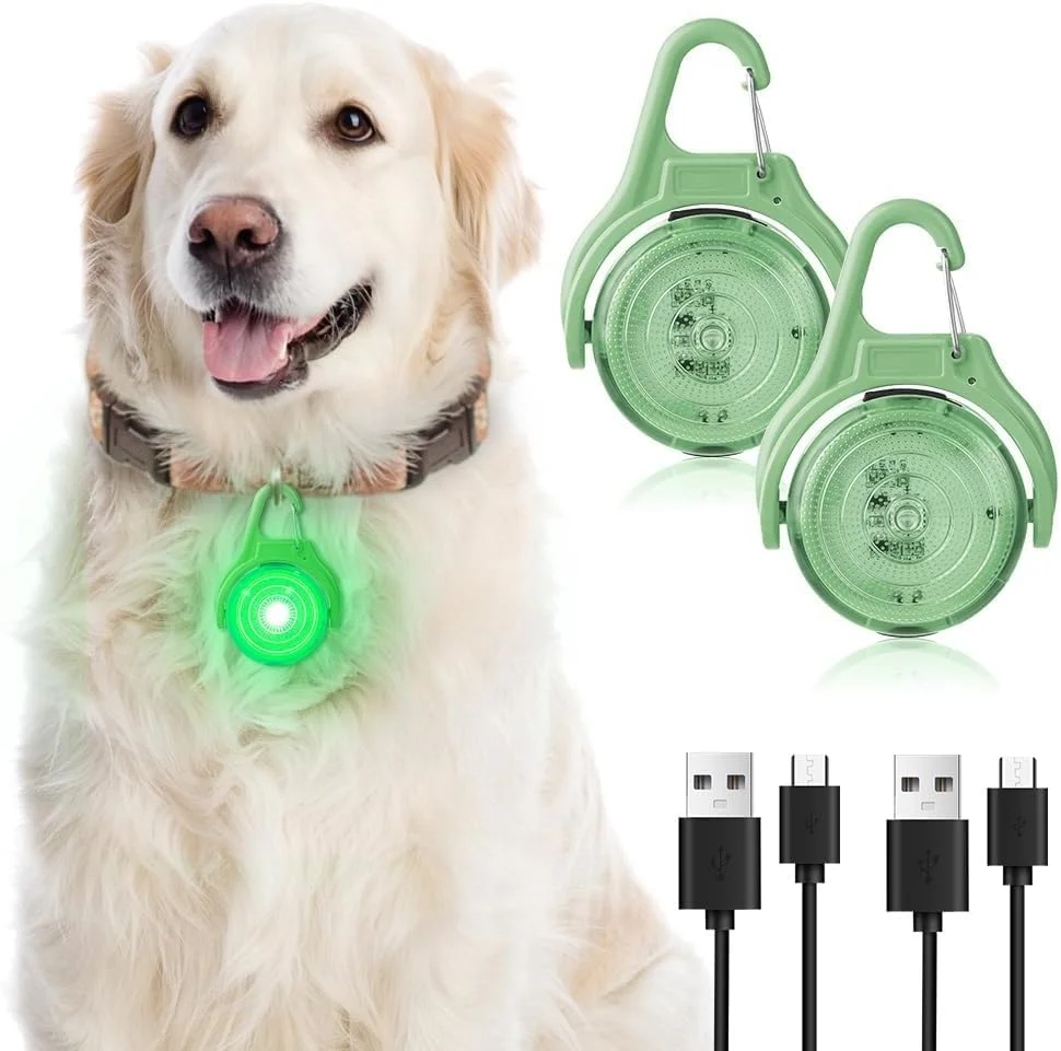 چراغ قلاده سگ، 2 عدد چراغ ضد آب IP68 با 4 حالت، چراغ قلاده سگ قابل شارژ USB برای پیاده روی شبانه، کوهنوردی، کمپینگ، دوچرخه سواری، LED قلاده حیوانات خانگی برای گیره شبانه (سبز) چراغ قلاده سگ، 2 عدد چراغ ضد آب IP68 با 4 حالت، چراغ قلاده سگ قابل شارژ USB برای پیاده روی شبانه، کوهنوردی، کمپینگ، دوچرخه سواری، LED قلاده حیوانات خانگی برای گیره شبانه (سبز)