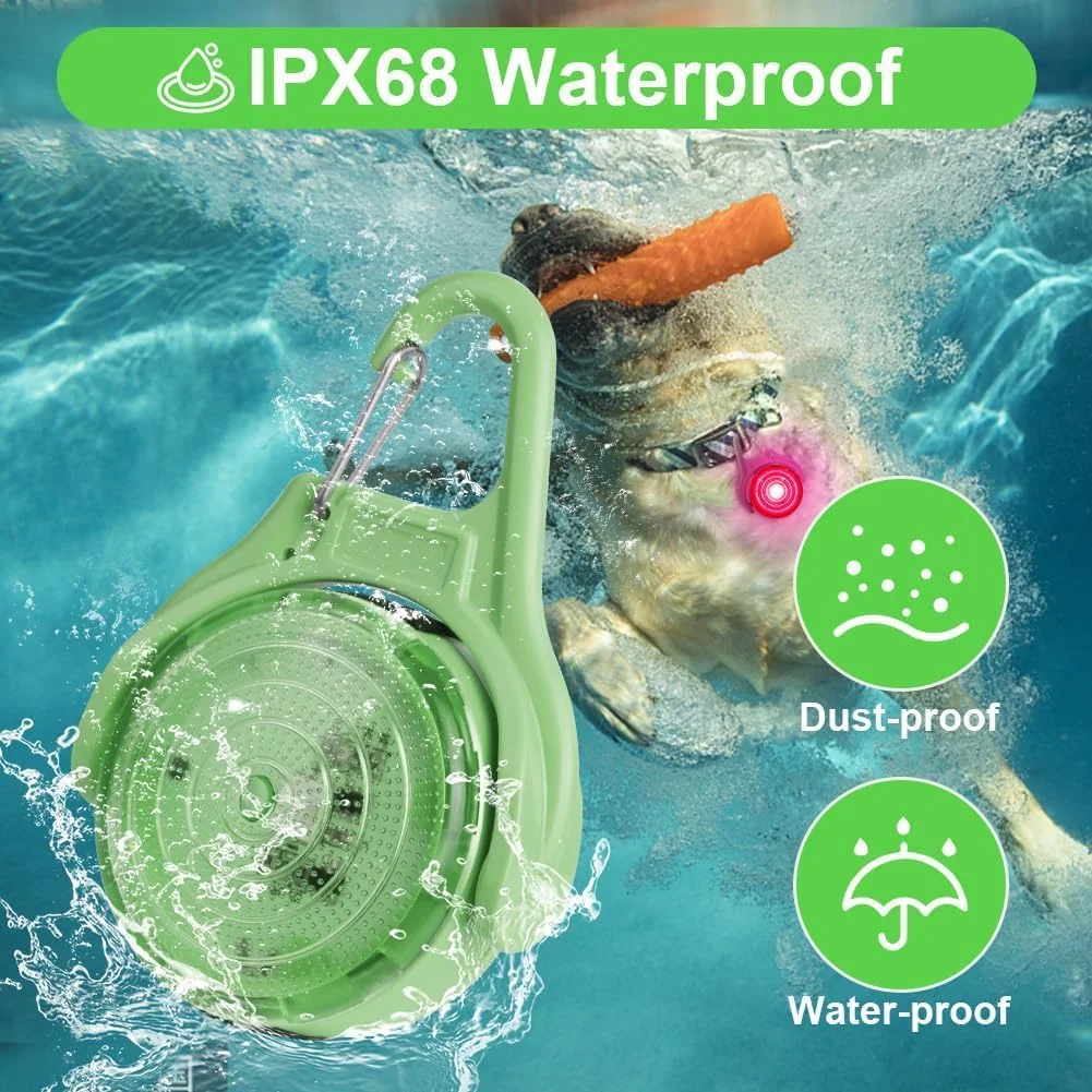 چراغ قلاده سگ، 2 عدد چراغ ضد آب IP68 با 4 حالت، چراغ قلاده سگ قابل شارژ USB برای پیاده روی شبانه، کوهنوردی، کمپینگ، دوچرخه سواری، LED قلاده حیوانات خانگی برای گیره شبانه (سبز)