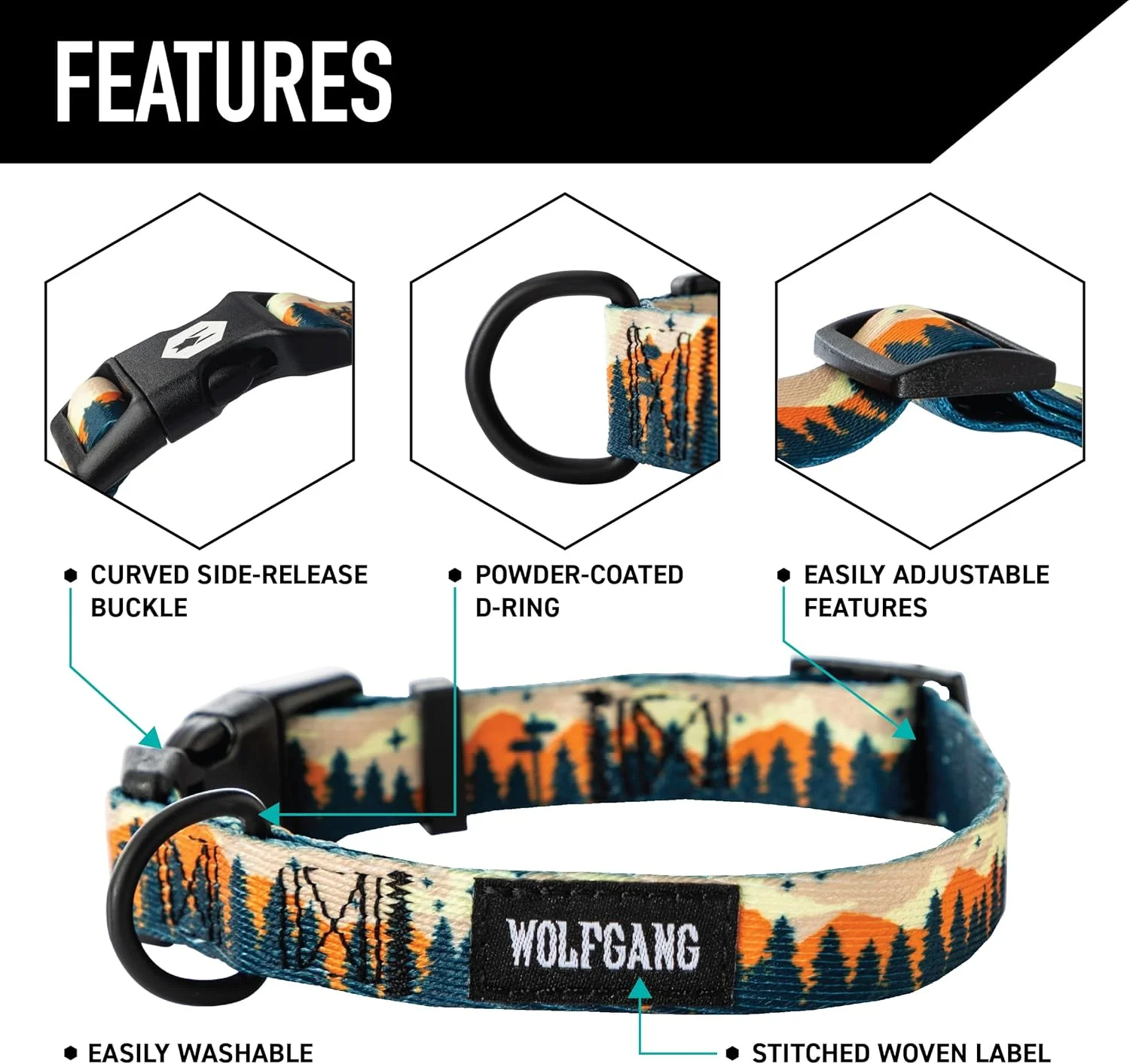 قلاده سگ قابل تنظیم و بادوام Wolfgang با سگک نایلونی بازشو سریع، طرح Overland، سایز کوچک قلاده سگ قابل تنظیم و بادوام Wolfgang با سگک نایلونی بازشو سریع، طرح Overland، سایز کوچک