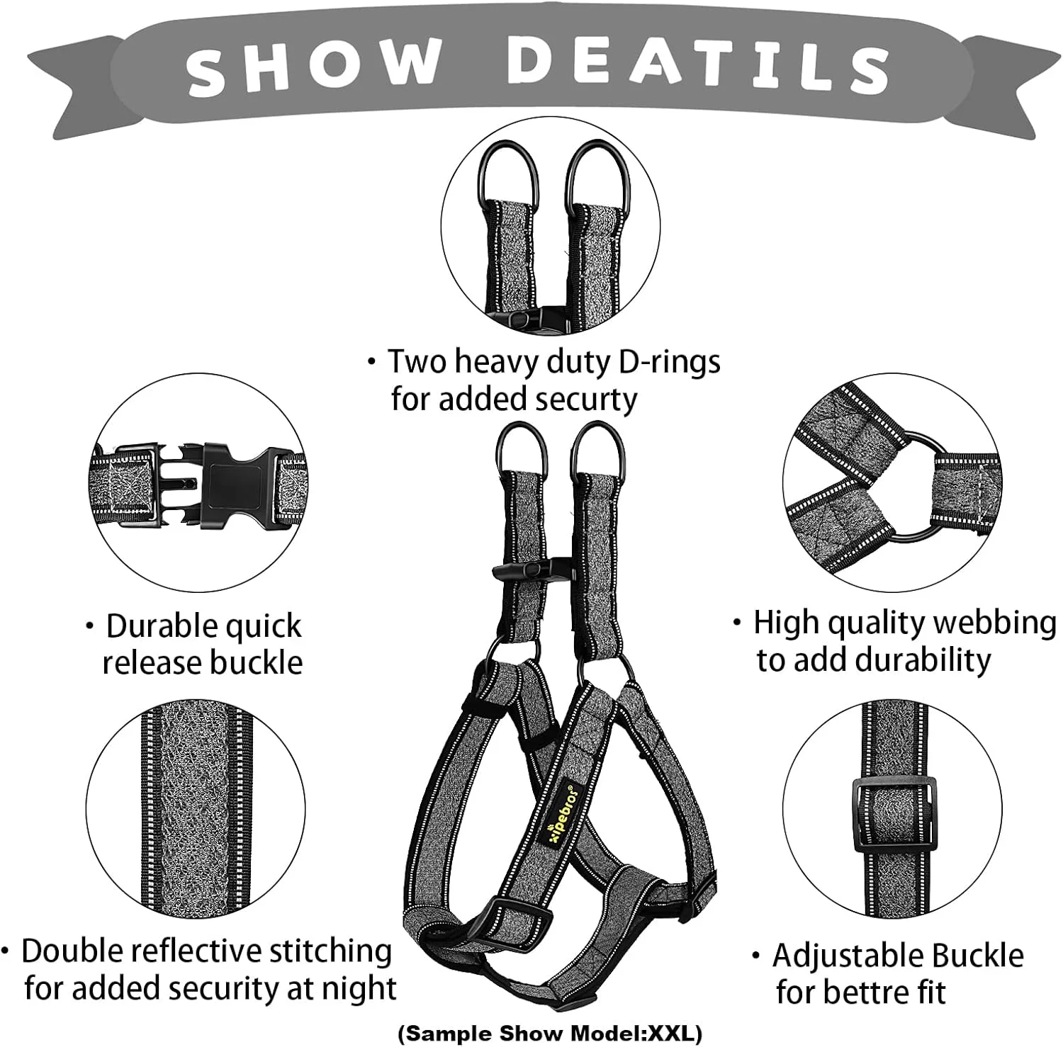 هارنس سگ بدون کشیدن با قابلیت تنظیم بازتابنده، جلوگیری از کشیدن و خفه شدن حیوانات خانگی در هنگام پیاده روی برای سگ های بزرگ (مشکی، XXL) هارنس سگ بدون کشیدن با قابلیت تنظیم بازتابنده، جلوگیری از کشیدن و خفه شدن حیوانات خانگی در هنگام پیاده روی برای سگ های بزرگ (مشکی، XXL)