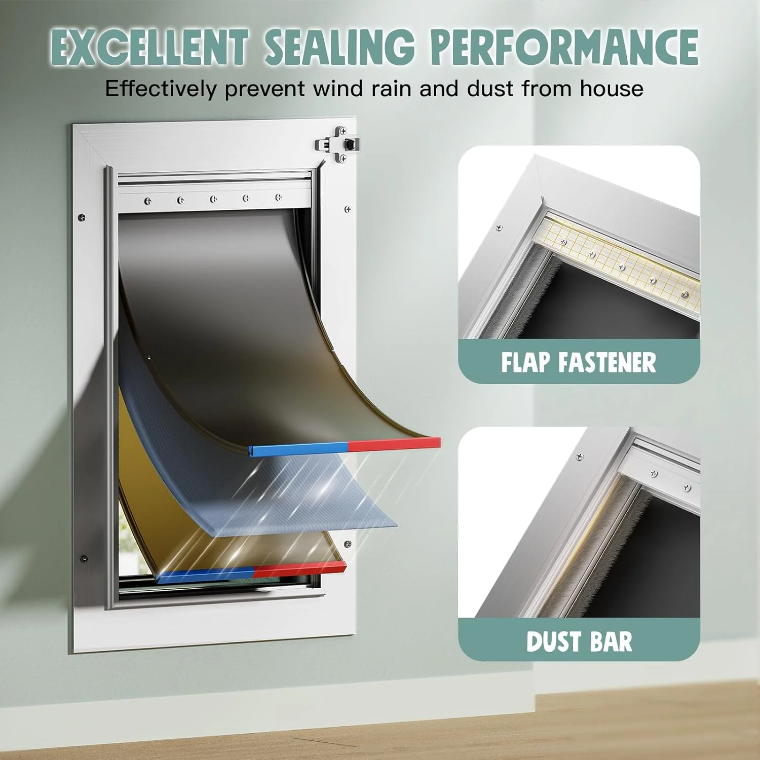 درب حیوانات خانگی سه لبه، آلیاژ آلومینیوم برای سگ های بزرگ، تونل تلسکوپی، درب بادوام برای حیوانات خانگی، لایه عایق، 2 لبه مغناطیسی، پنل بسته‌شونده، مناسب برای حیوانات خانگی تا وزن 50 کیلوگرم