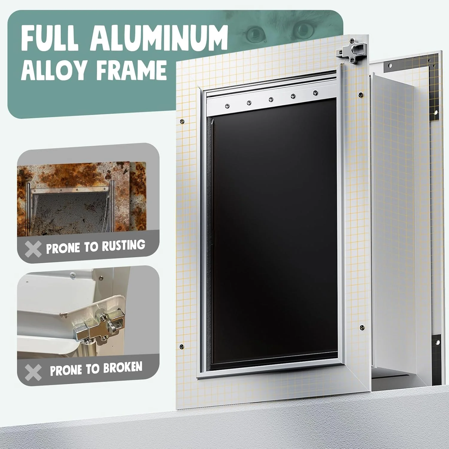 درب حیوانات خانگی سه لبه، آلیاژ آلومینیوم برای سگ های بزرگ، تونل تلسکوپی، درب بادوام برای حیوانات خانگی، لایه عایق، 2 لبه مغناطیسی، پنل بسته‌شونده، مناسب برای حیوانات خانگی تا وزن 50 کیلوگرم