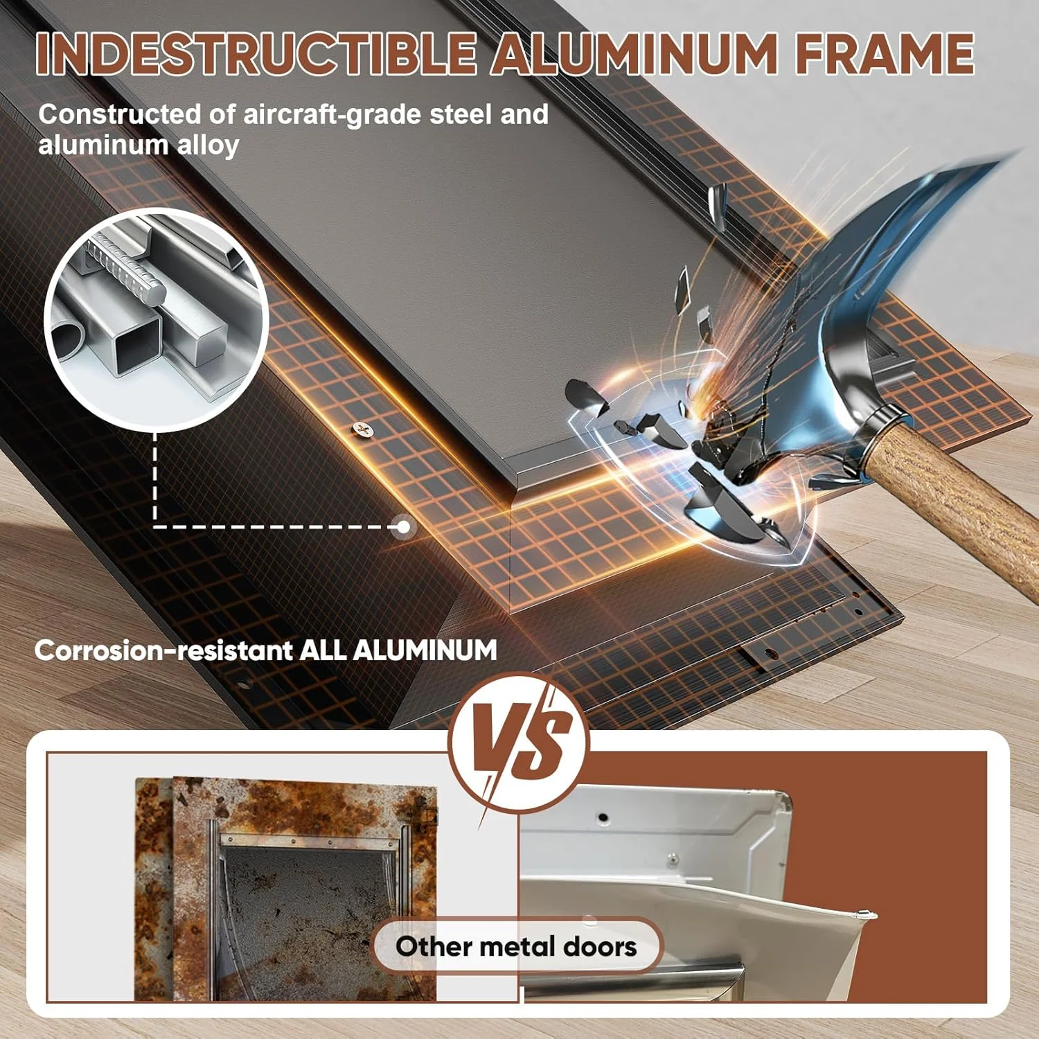 درب حیوانات خانگی سه لبه، درب سگ بزرگ آلیاژ آلومینیوم، درب حیوانات خانگی سنگین و بادوام با نصب آسان، صرفه جویی در انرژی، تونل تلسکوپی برای دیوار داخلی و خارجی، مناسب برای حیوانات خانگی تا 50 کیلوگرم - مشکی