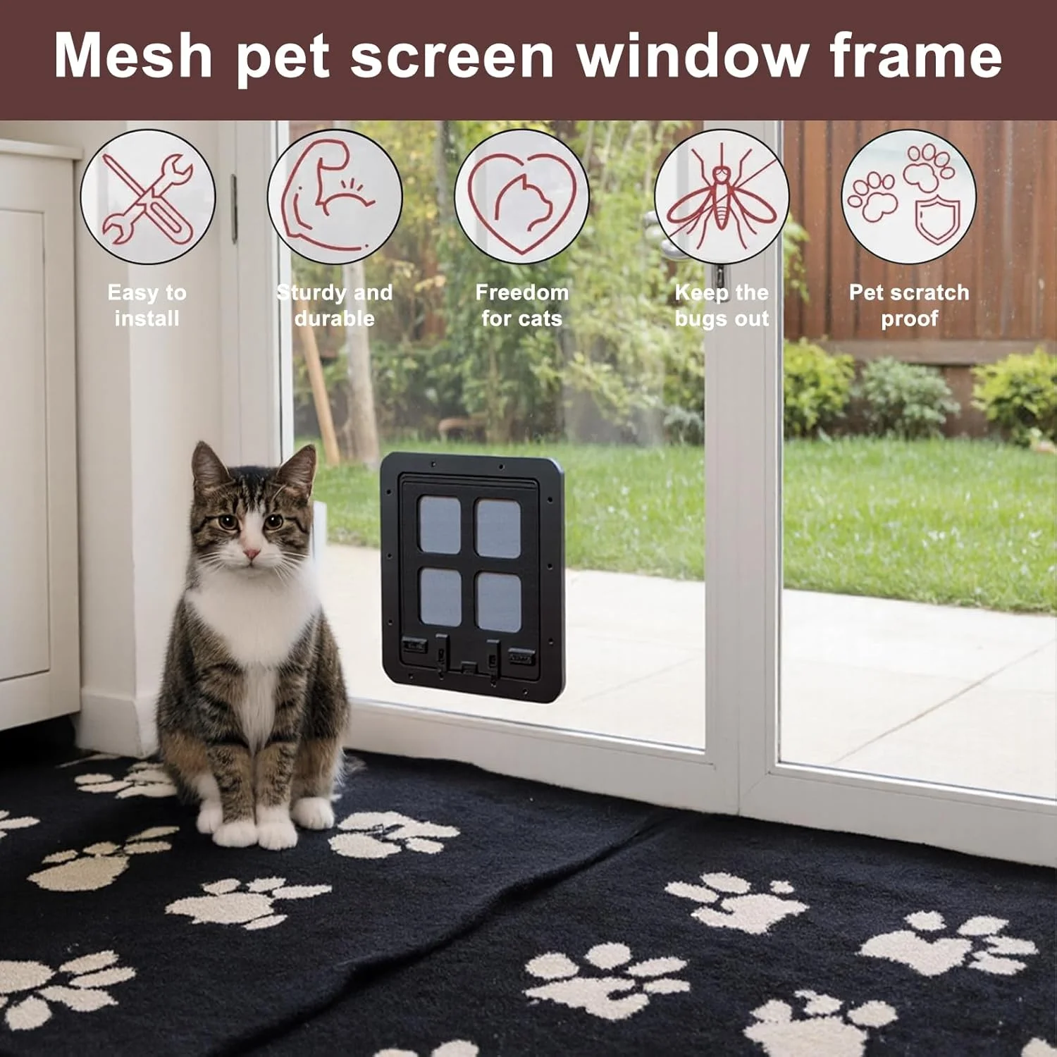 دریچه گربه، توری مگنت دار، دریچه حیوانات خانگی، بسته شدن خودکار، دریچه سگ برای توری، درب بالکن، قفل شدنی، تنفس پذیر، برای گربه ها و سگ ها، 29 x 24 سانتی متر، مشکی