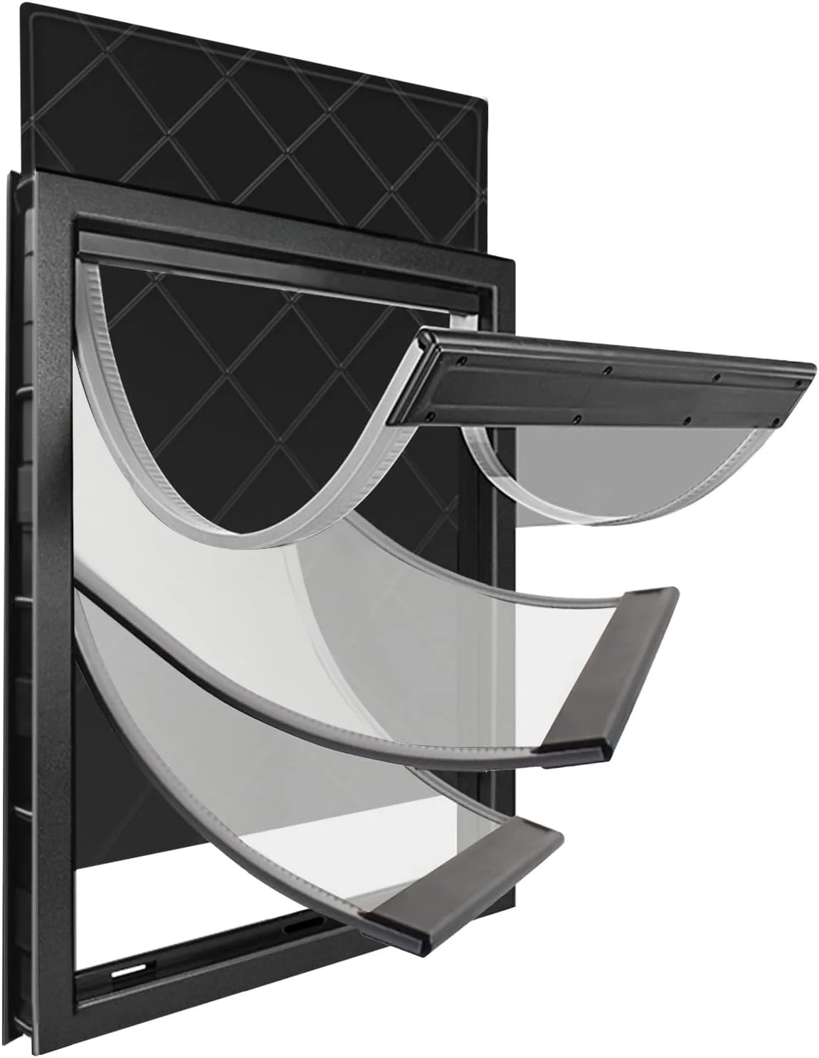 دریچه بزرگ برای سگ ها، مناسب درب های بیرونی، دریچه آلومینیومی بادوام، دریچه عایق بندی شده دو لایه برای شرایط آب و هوایی سخت، دریچه بزرگ برای سگ های بزرگ تا وزن ۱۰۰ کیلوگرم، دریچه قفل شو برای حیوانات خانگی سایز خیلی بزرگ، مشکی