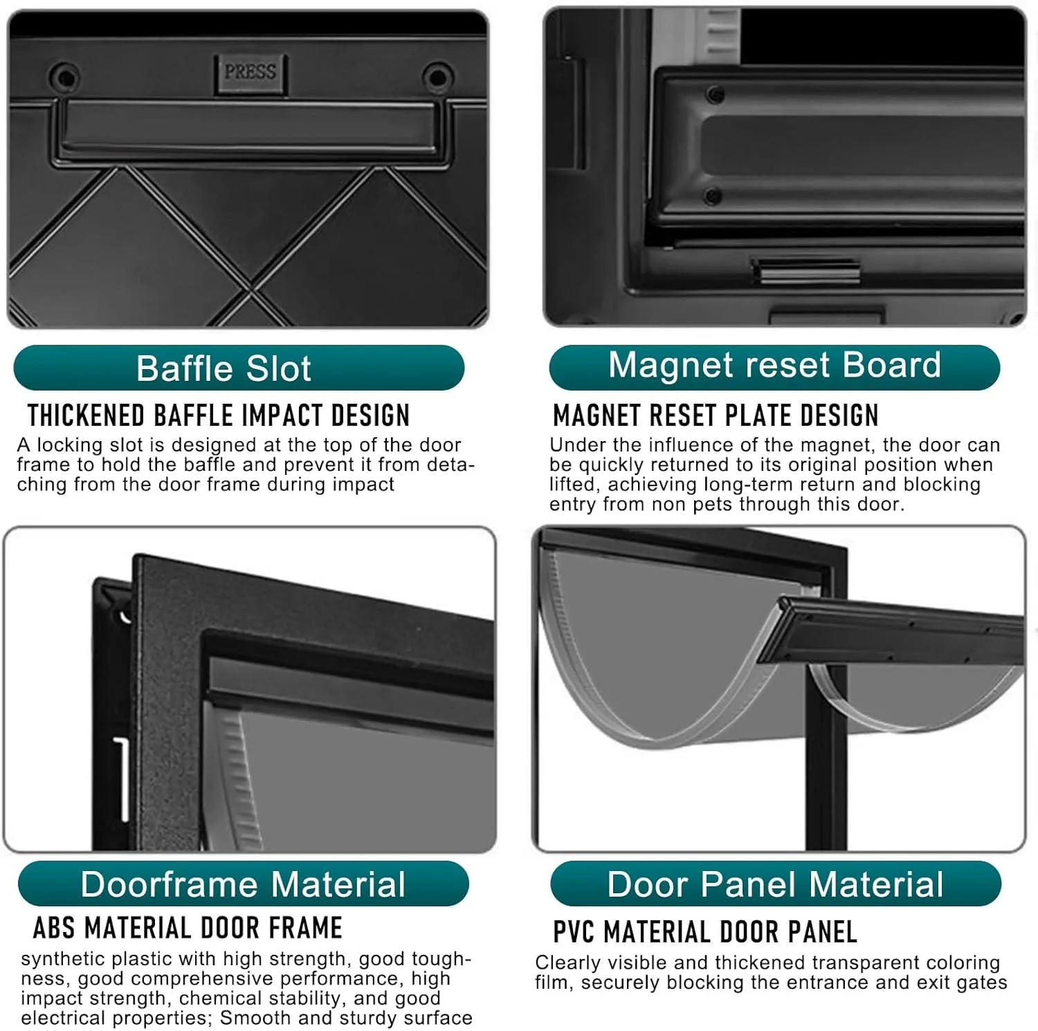 دریچه بزرگ برای سگ ها، مناسب درب های بیرونی، دریچه آلومینیومی بادوام، دریچه عایق بندی شده دو لایه برای شرایط آب و هوایی سخت، دریچه بزرگ برای سگ های بزرگ تا وزن ۱۰۰ کیلوگرم، دریچه قفل شو برای حیوانات خانگی سایز خیلی بزرگ، مشکی