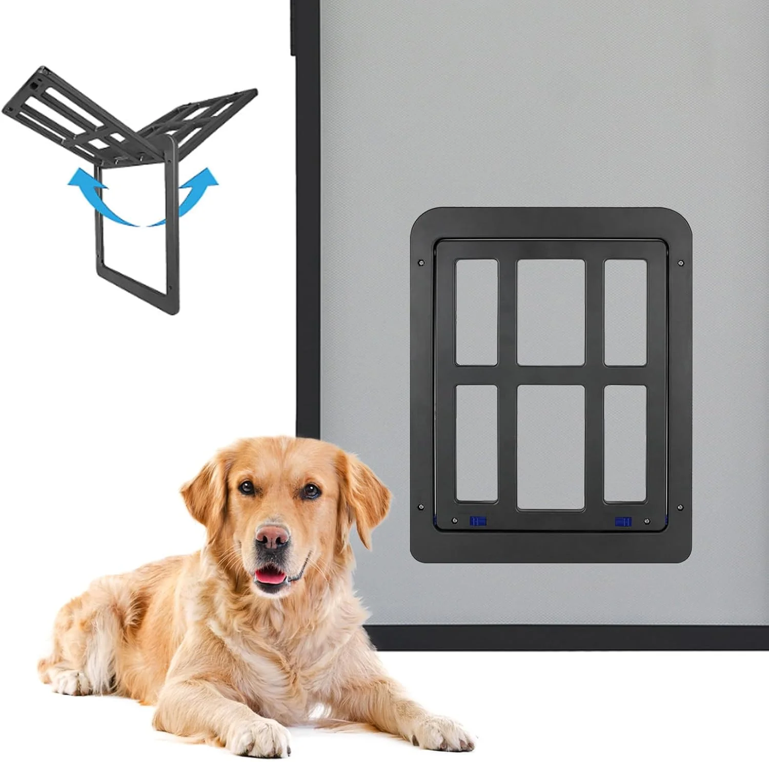 دریچه سگ برای توری پشه بند، بسته شدن خودکار، دریچه سگ برای سگ های بزرگ، قفل شدنی، مناسب برای سگ های متوسط ​​تا بزرگ، مشکی