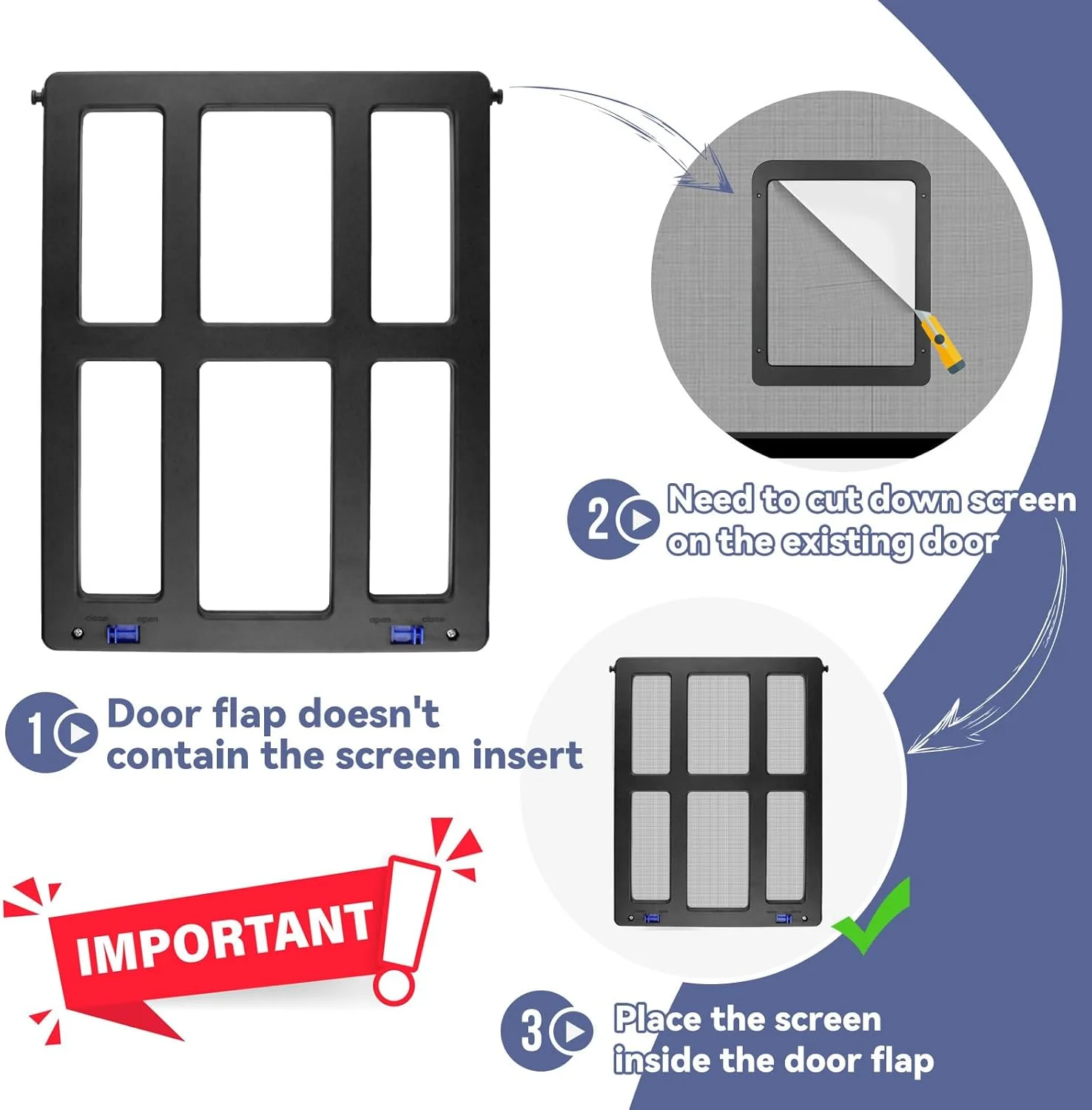 دریچه سگ برای توری پشه بند، بسته شدن خودکار، دریچه سگ برای سگ های بزرگ، قفل شدنی، مناسب برای سگ های متوسط ​​تا بزرگ، مشکی