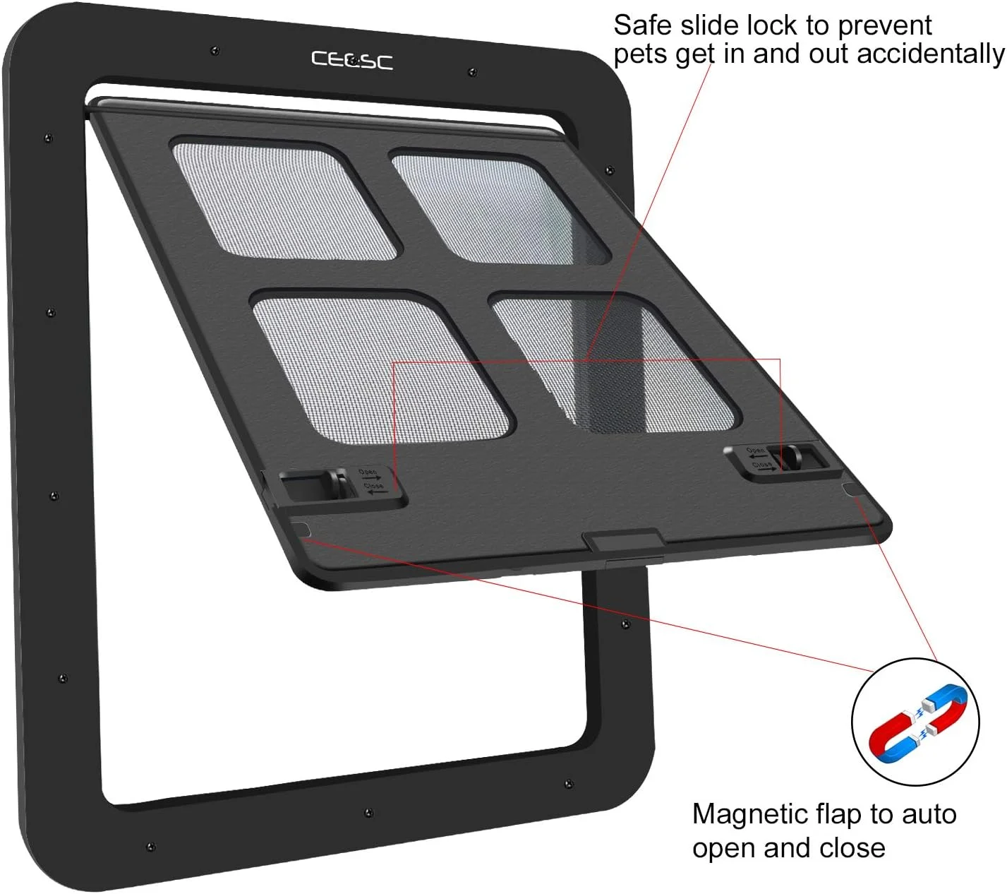 درب توری سگ CEESC (37 x 43 سانتیمتر)، درب حیوانات خانگی قفلشدنی برای سگها، بزرگ، مشکی درب توری سگ CEESC (37 x 43 سانتیمتر)، درب حیوانات خانگی قفلشدنی برای سگها، بزرگ، مشکی