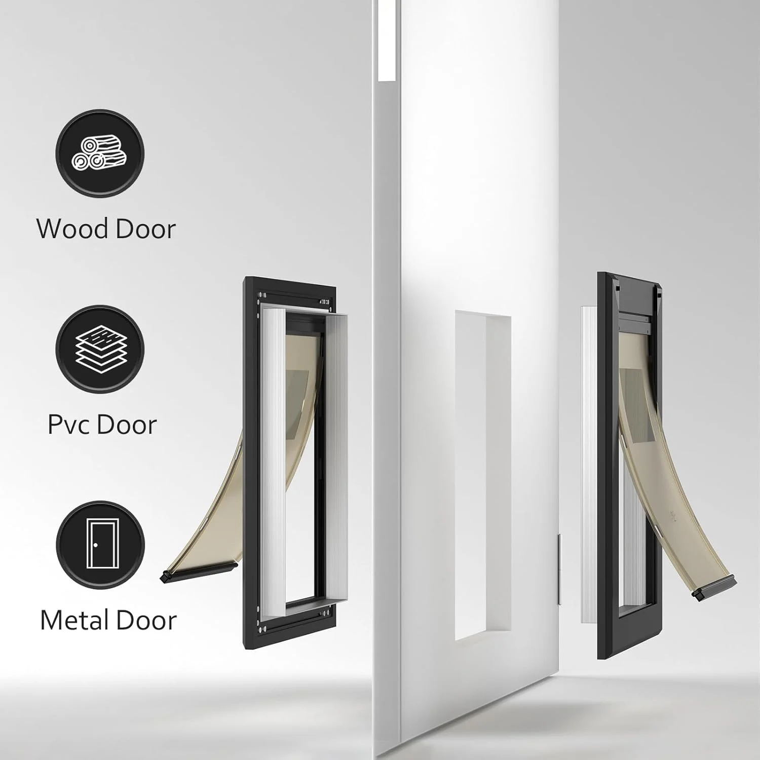 درب سگ سنگین وزن [Classicmacher] با پنل قفل کشویی دوتایی، درب آلومینیومی بزرگ برای سگ ها برای درب بیرونی، درب سگ با دو فلپ مغناطیسی برای سگ های بزرگ و متوسط ​​تا 45 کیلوگرم (بزرگ، مشکی)