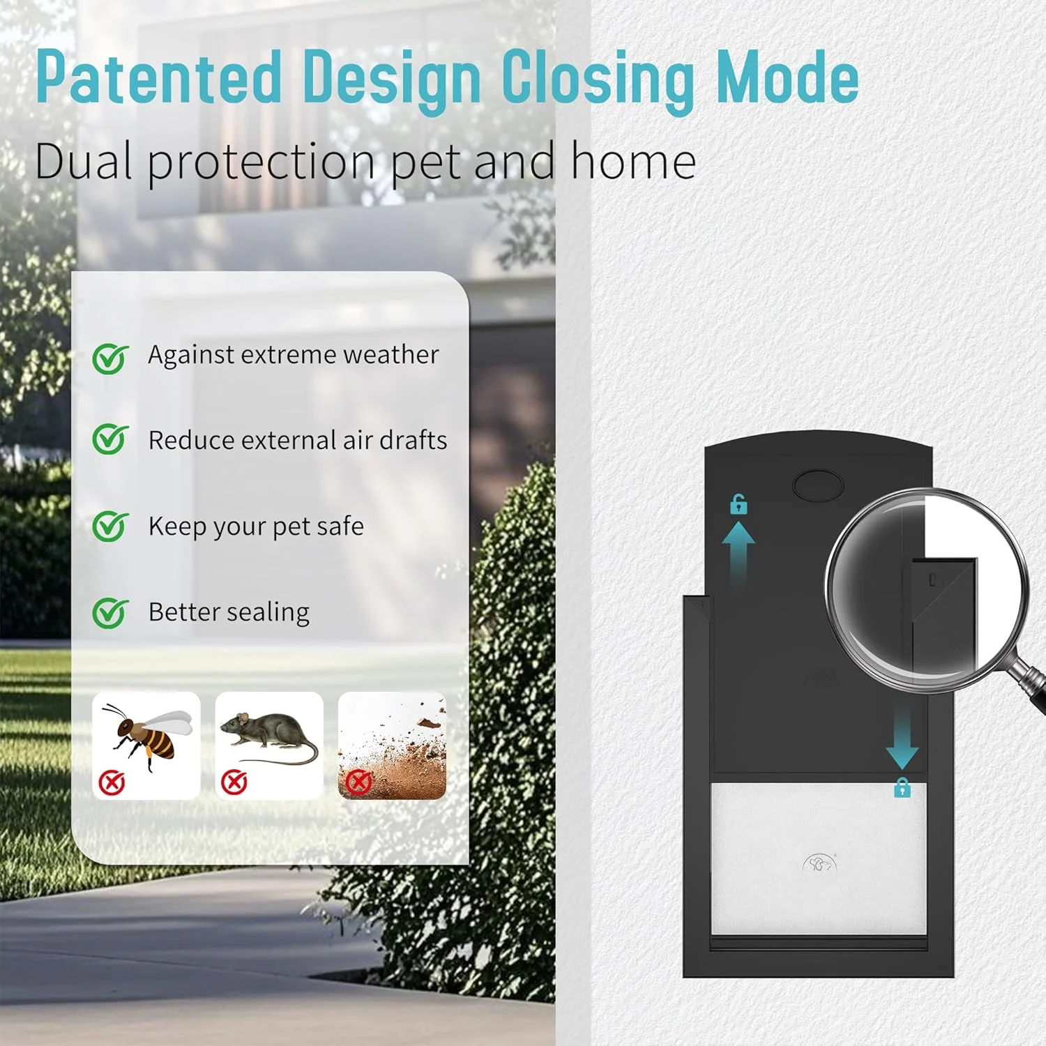 درب آلومینیومی بسیار بزرگ سگ ClawJaw برای دیوار، درب دولایه XL سگ، تونل قابل تنظیم، قوی و بادوام، نصب آسان، مشکی (مناسب حیوانات خانگی تا 100 کیلوگرم) - XLarge
