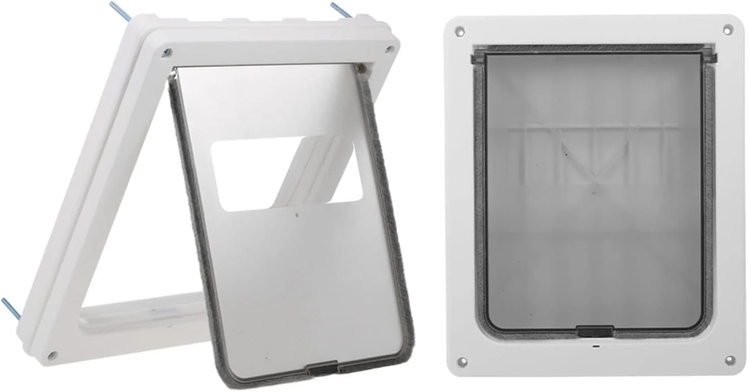 درب گربه، درب دریچه حیوانات خانگی با بستن خودکار برای سوراخ های سگ و گربه با قابلیت کنترل دسترسی و محافظت از غذا، سفید