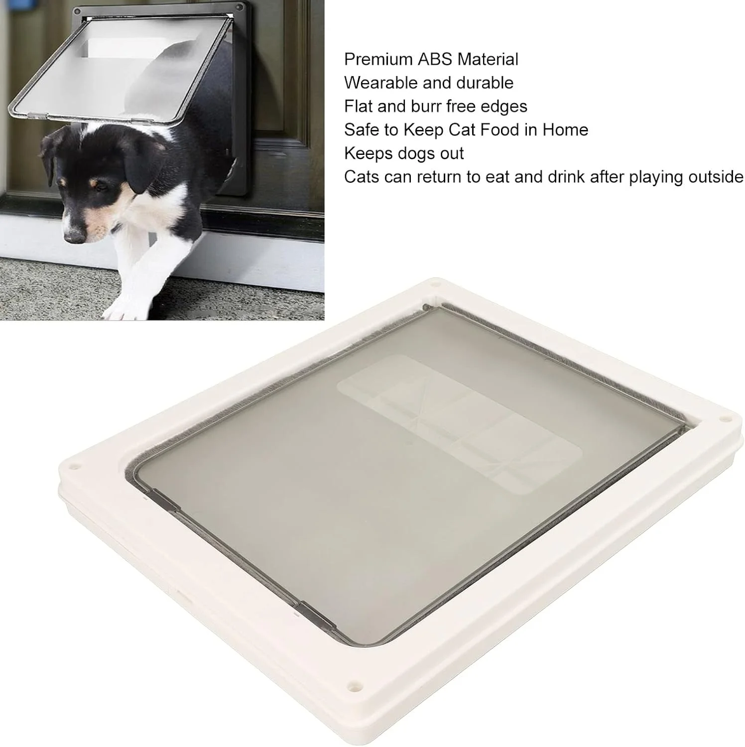 درب گربه، درب دریچه حیوانات خانگی با بستن خودکار برای سوراخ های سگ و گربه با قابلیت کنترل دسترسی و محافظت از غذا، سفید