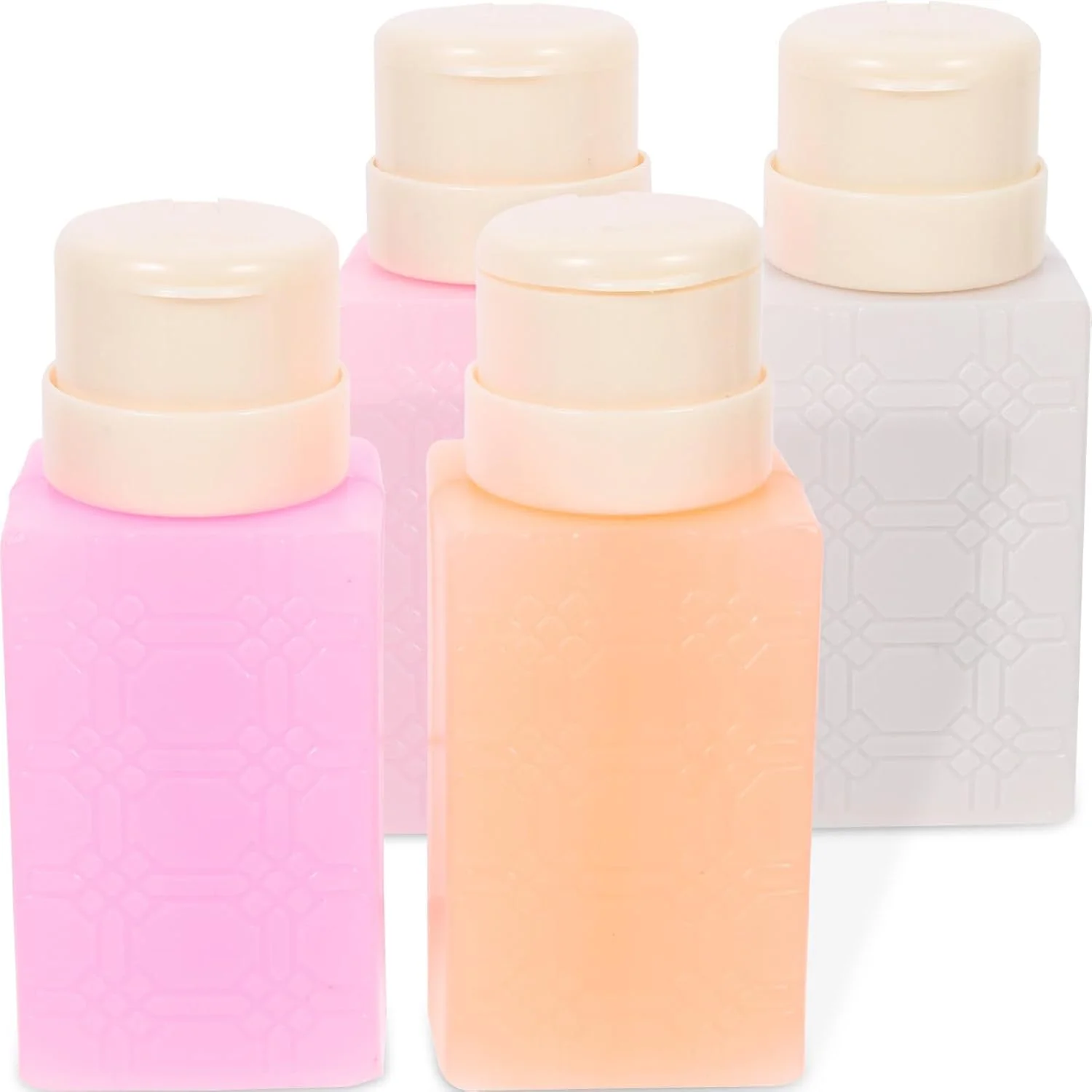 ظرف پمپ دار خالی هلویان، 4 عدد، ظرف پخش کننده مایع، پخش کننده پمپ لاک پاک کن، محفظه پاک کننده آرایش، بطری های پمپ قابل شارژ برای لاک پاک کن
