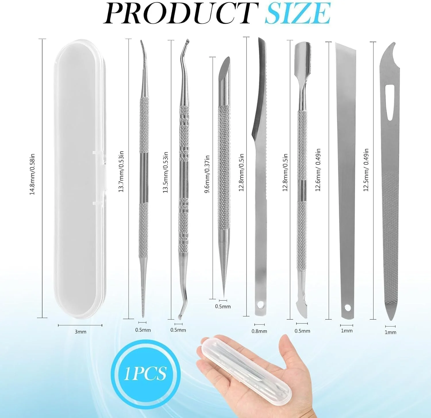 ست ۷ تکه ابزار رفع ناخن فرورفته، شامل سوهان، لیفتر و پاک کننده ناخن، ابزار پدیکور و مانیکور، جنس استیل ضد زنگ