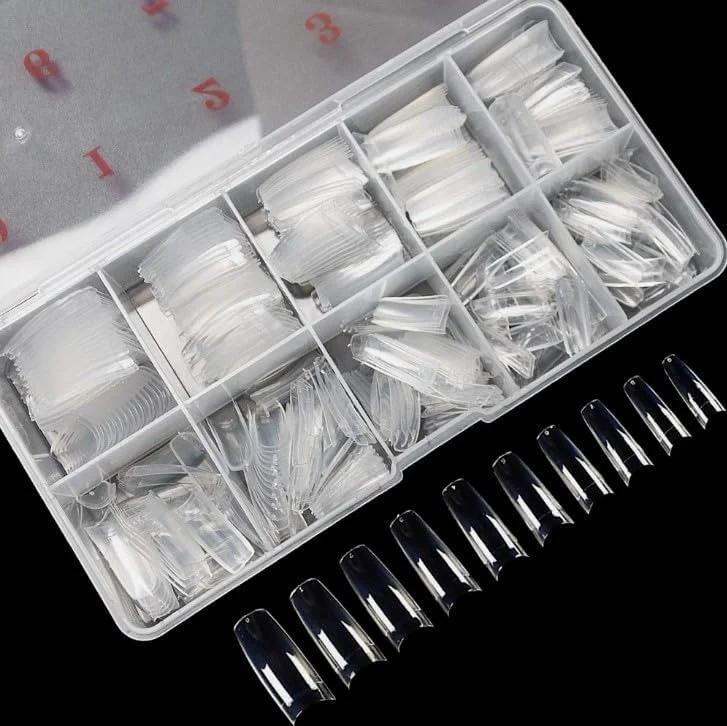 ۵۰۰ عدد تیپ کاشت ناخن شفاف - تیپ های ناخن شفاف پوشش کامل در جعبه برای ناخن های اکریلیک، ژل و ناخن های چسبی - ناخن های مصنوعی بادوام در ۱۰ سایز برای هنر ناخن DIY، استفاده در سالن یا مانیکور خانگی