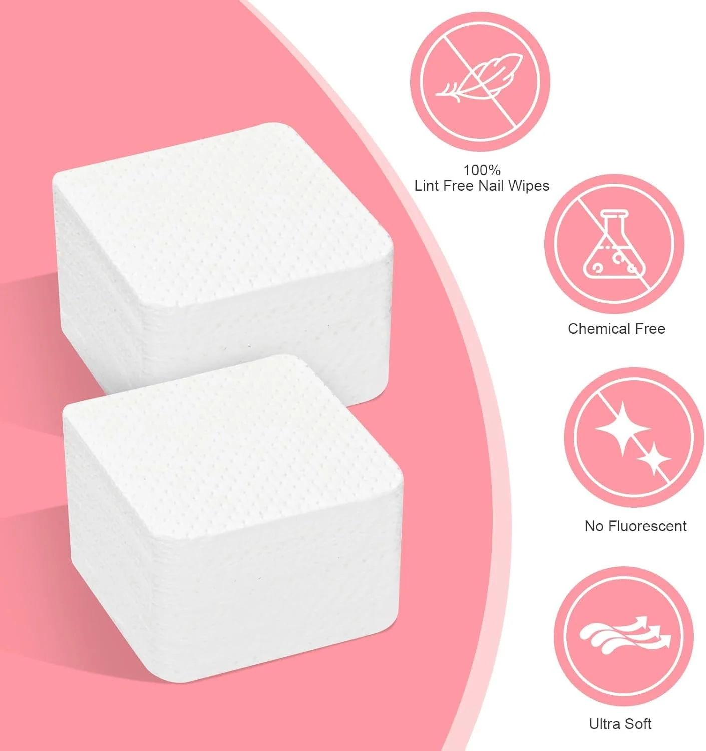 پدهای پاک کننده لاک ناخن، پدهای تمیز کننده چسب بدون پرز پارچه نبافته لوازم سالن زیبایی (600 عدد، سفید)