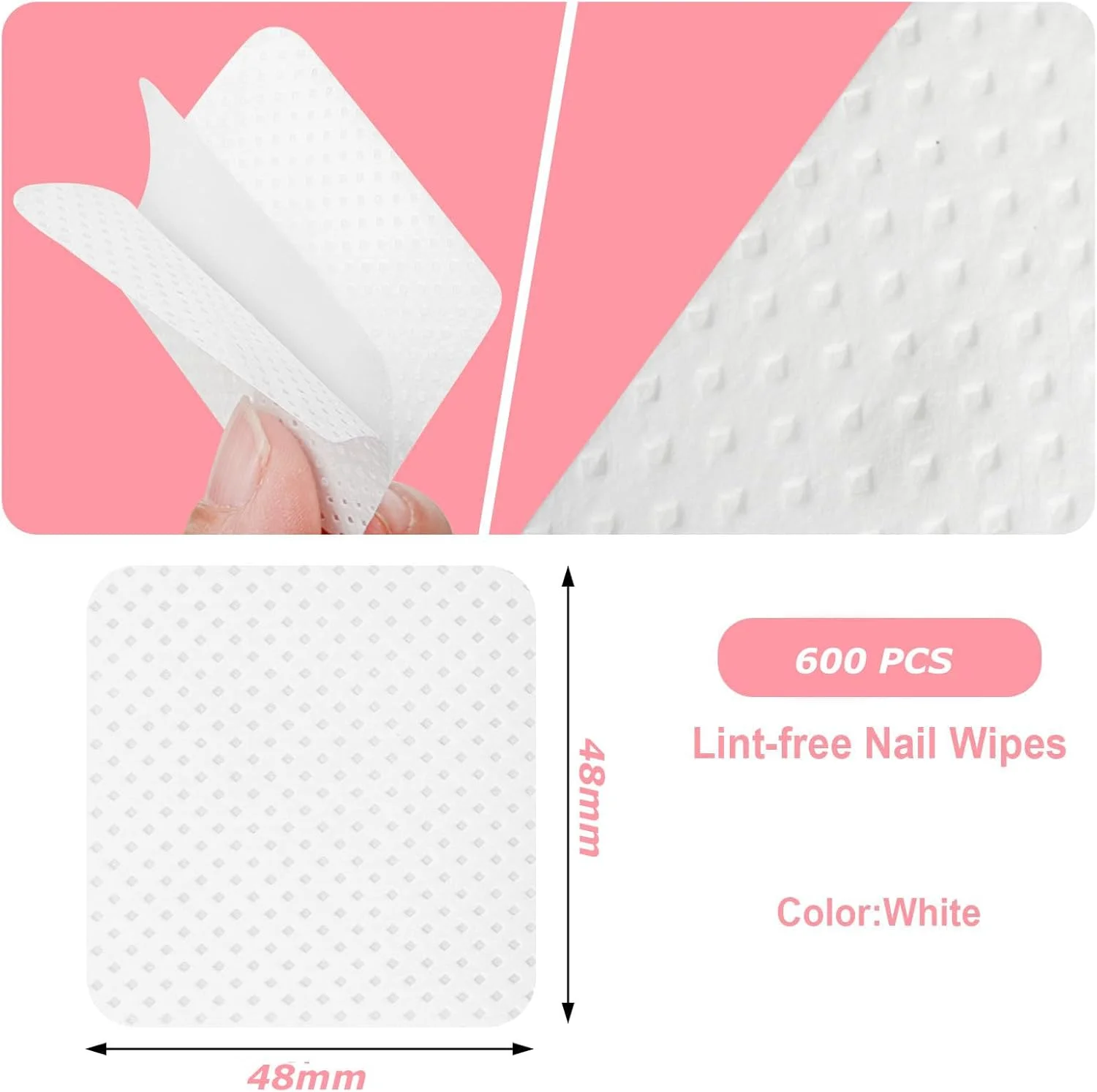 پدهای پاک کننده لاک ناخن، پدهای تمیز کننده چسب بدون پرز پارچه نبافته لوازم سالن زیبایی (600 عدد، سفید)