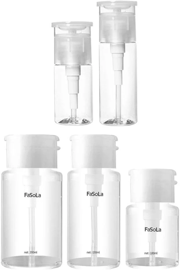 پمپ پخش کننده لاک پاک کن ناخن 5 عددی، بطری پاک کننده لاک ناخن فشاری، ظرف بطری مایع پاک کننده برای فروشگاه خانگی